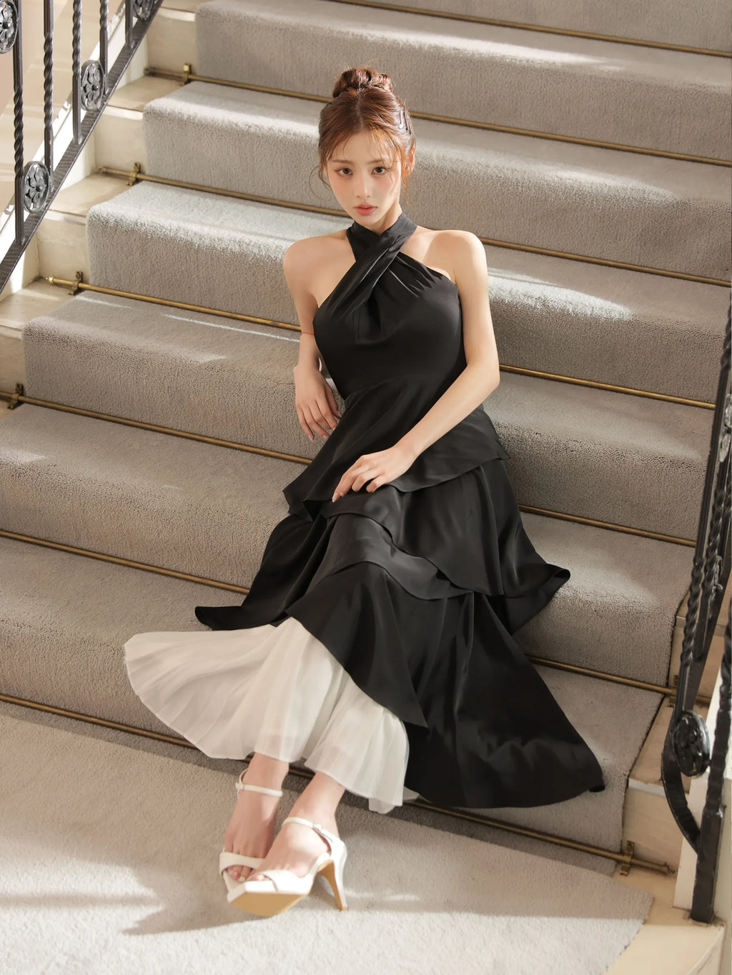【りこちゃんコラボドレス】Divine flow halter long dress(fm4234)