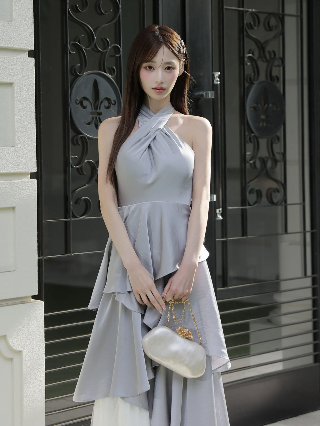 【りこちゃんコラボドレス】Divine flow halter long dress(fm4234)