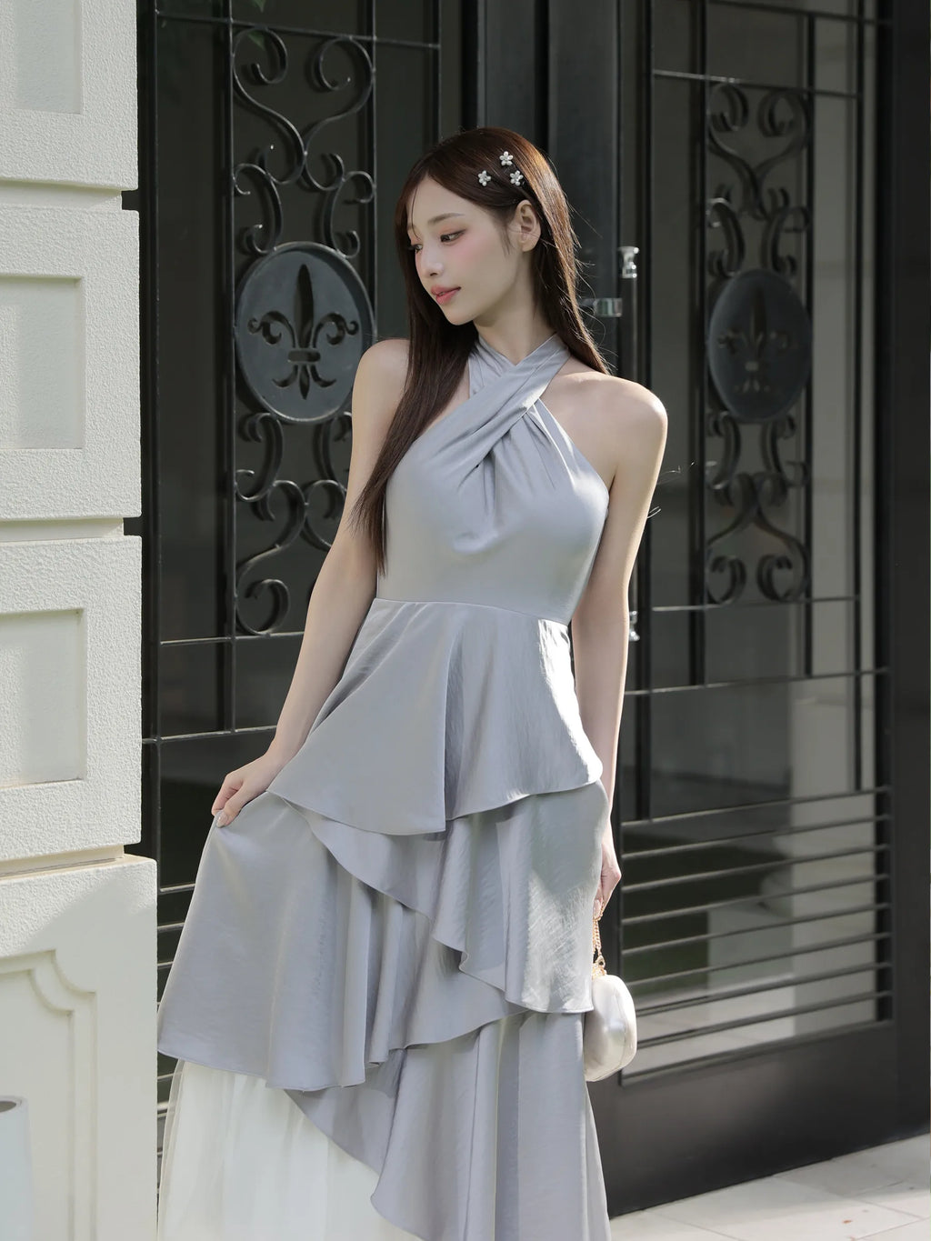 【りこちゃんコラボドレス】Divine flow halter long dress(fm4234)