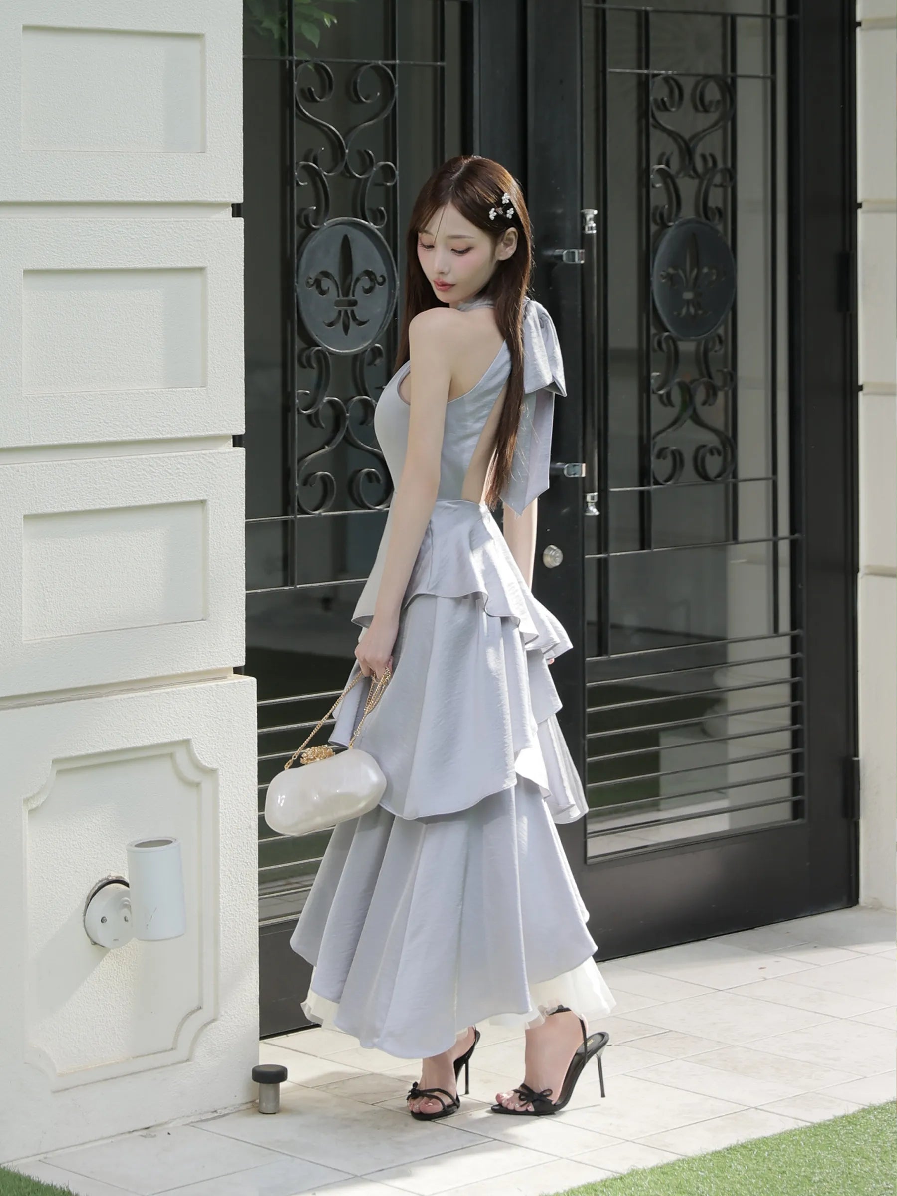 【りこちゃんコラボドレス】Divine flow halter long dress(fm4234)
