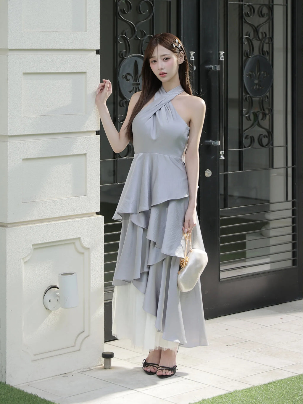 【りこちゃんコラボドレス】Divine flow halter long dress(fm4234)