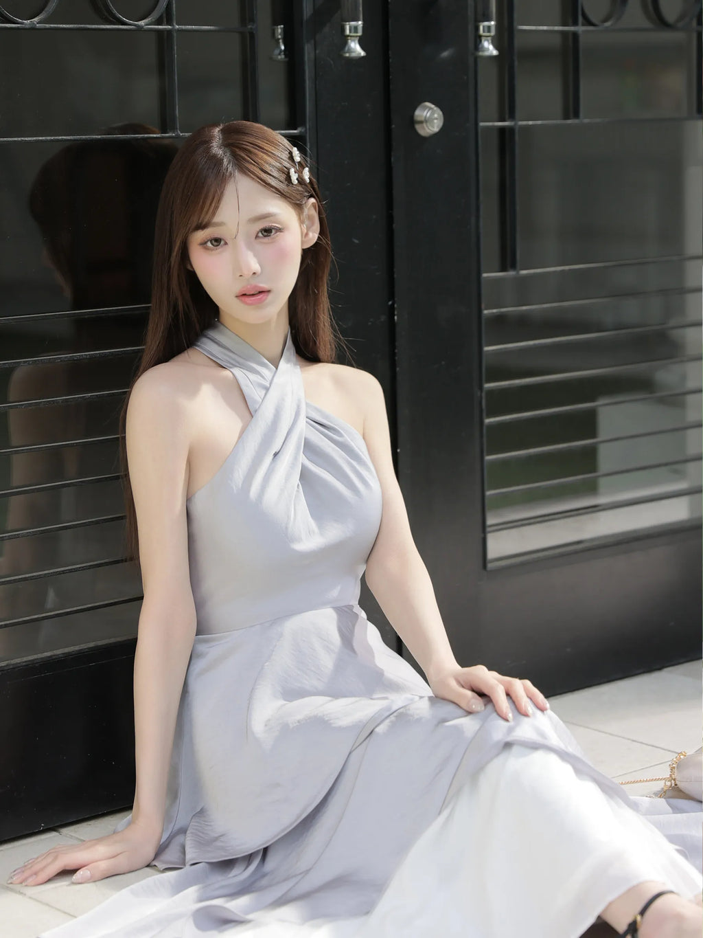 【りこちゃんコラボドレス】Divine flow halter long dress(fm4234)