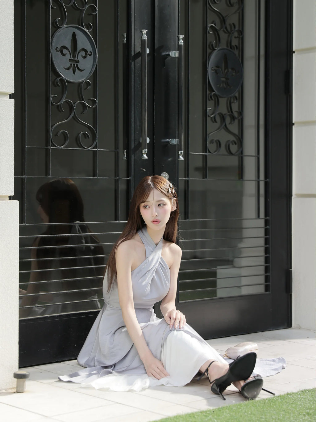 【りこちゃんコラボドレス】Divine flow halter long dress(fm4234)