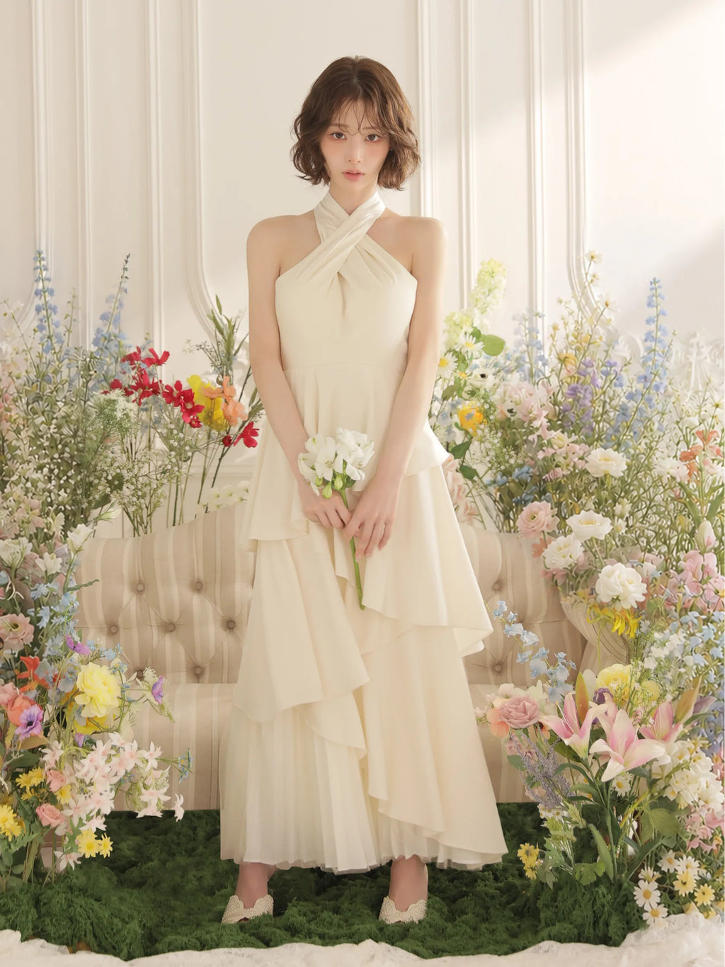 【りこちゃんコラボドレス】Divine flow halter long dress(fm4234)