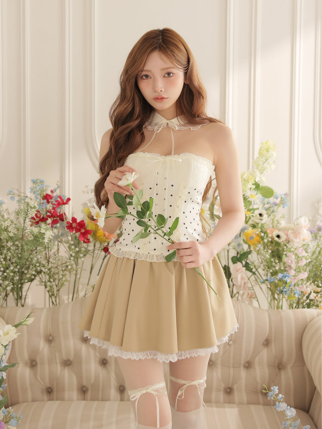 【まみちゃんコラボドレス】Chérie dot corset mini dress(fm4235)