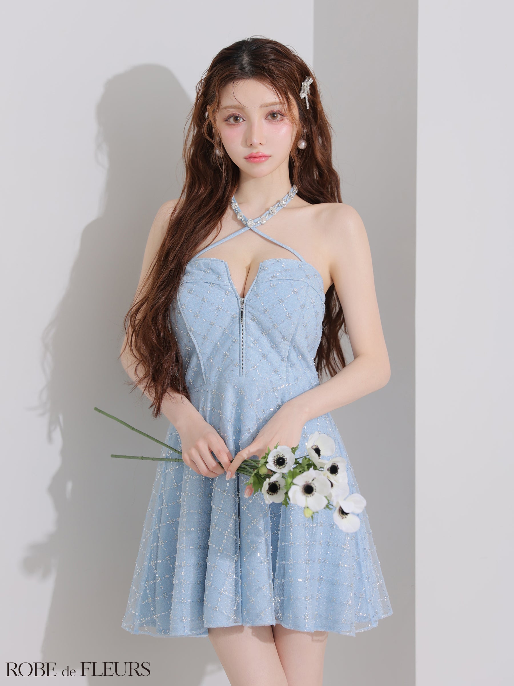 【XSサイズあり】sugarコラボカラーあり♡ビジューホルターラメニットフレアミニキャバドレス(fm4313)