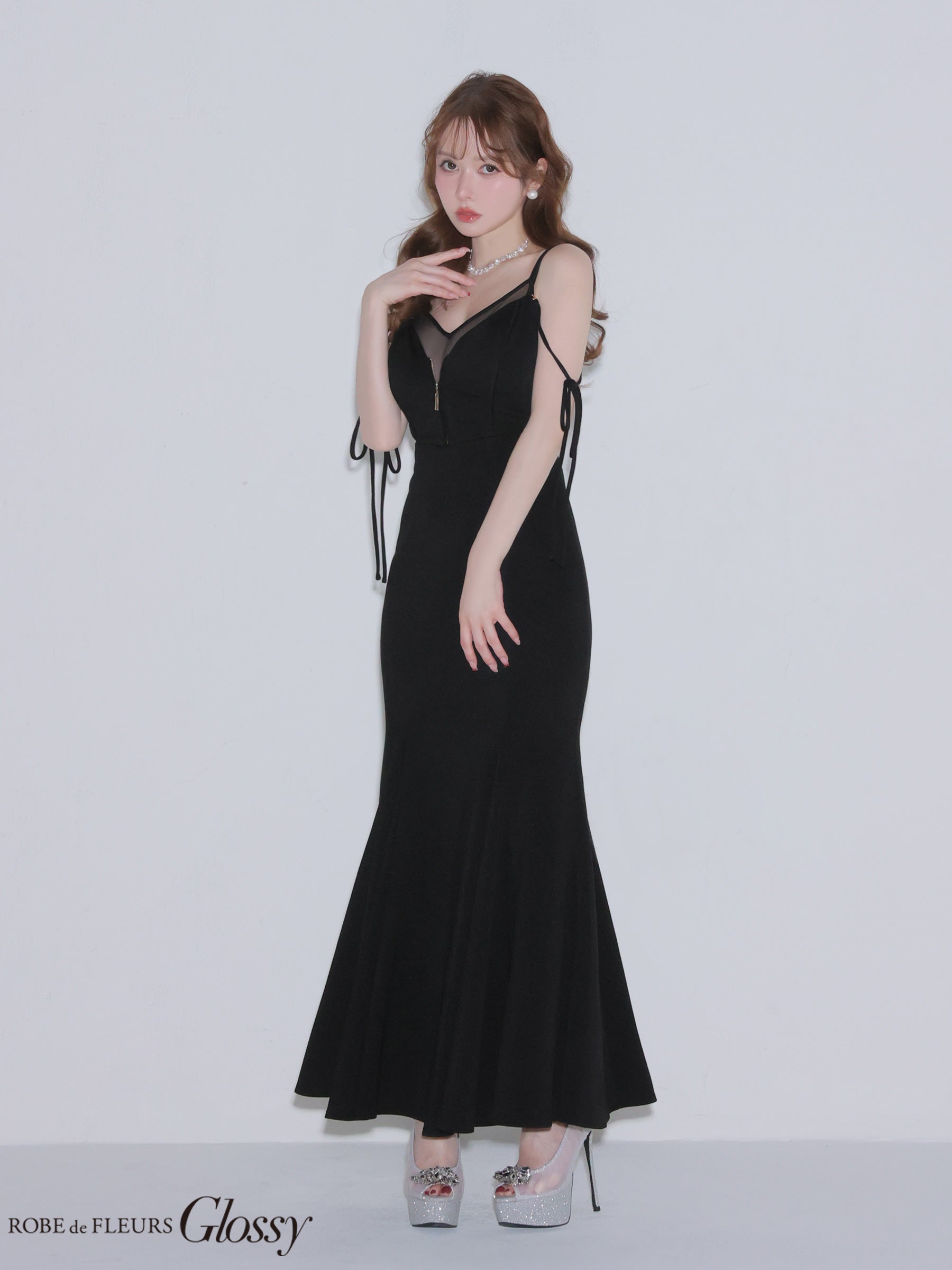 ★予約商品★【7月上旬頃入荷予定】【XS〜Lサイズあり】シアードッキングフロントジップマーメイドロングキャバドレス (GL4341)