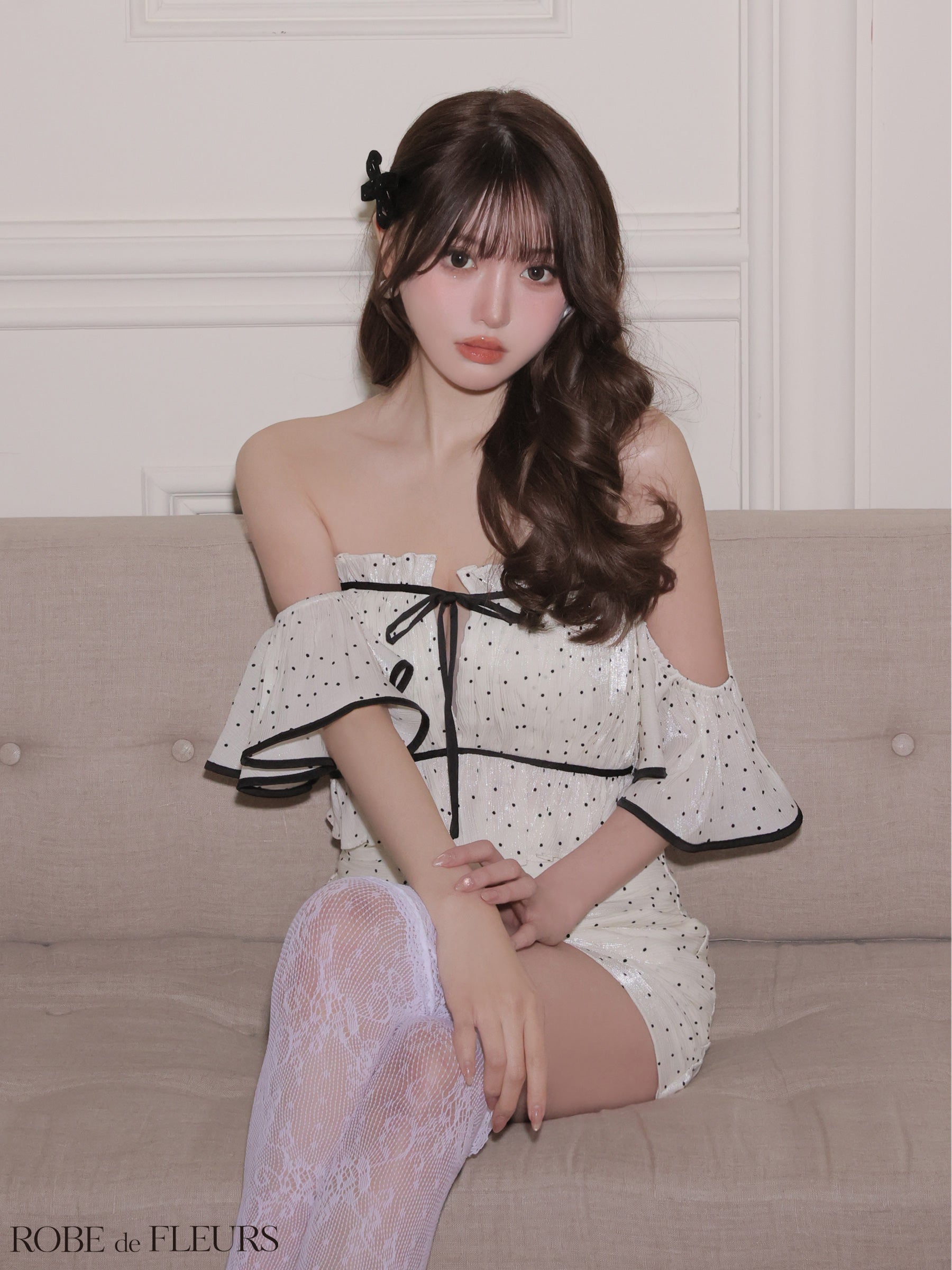 ★予約商品★【8月下旬頃入荷予定】【XSサイズあり】ドットラメシフォンオフショルセットアップミニキャバドレス (fm4347)
