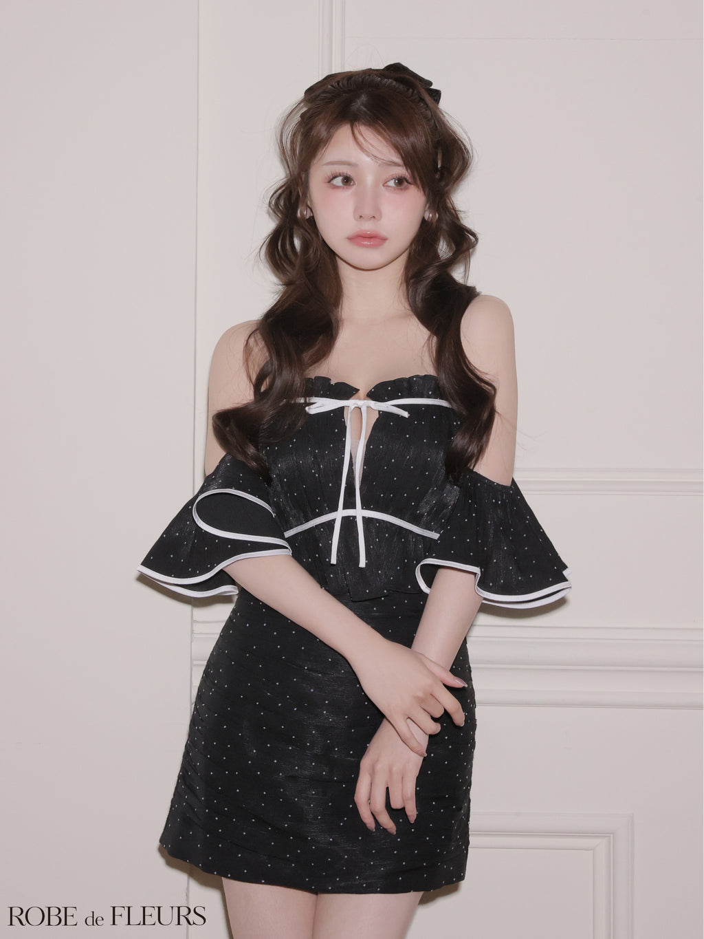 ★予約商品★【8月下旬頃入荷予定】【XSサイズあり】ドットラメシフォンオフショルセットアップミニキャバドレス (fm4347)
