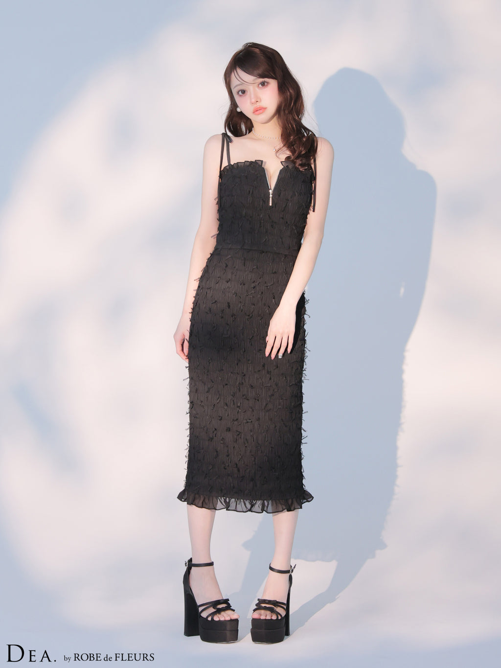 ★予約商品★【8月中旬頃入荷予定】立体チュールフロントジップタイトツーピースキャバドレス (DE4348)