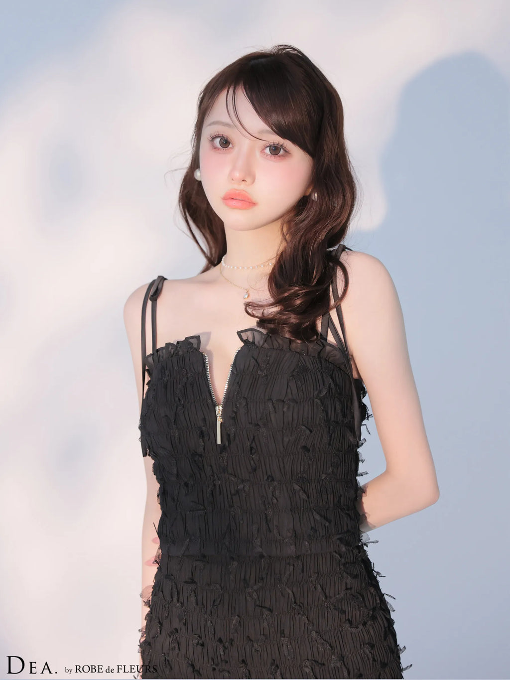 立体チュールフロントジップタイトツーピースキャバドレス (DE4348)