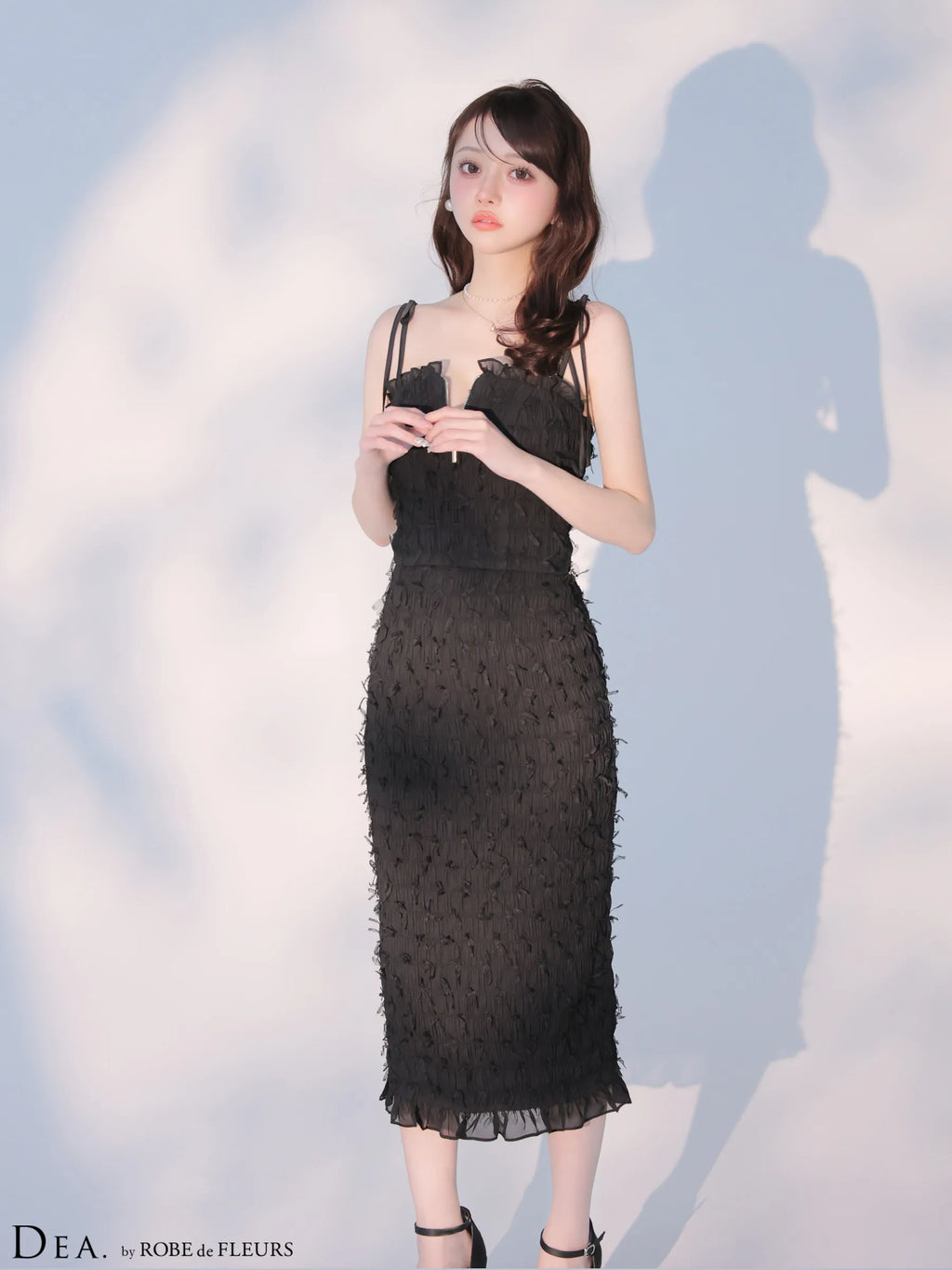 立体チュールフロントジップタイトツーピースキャバドレス (DE4348)