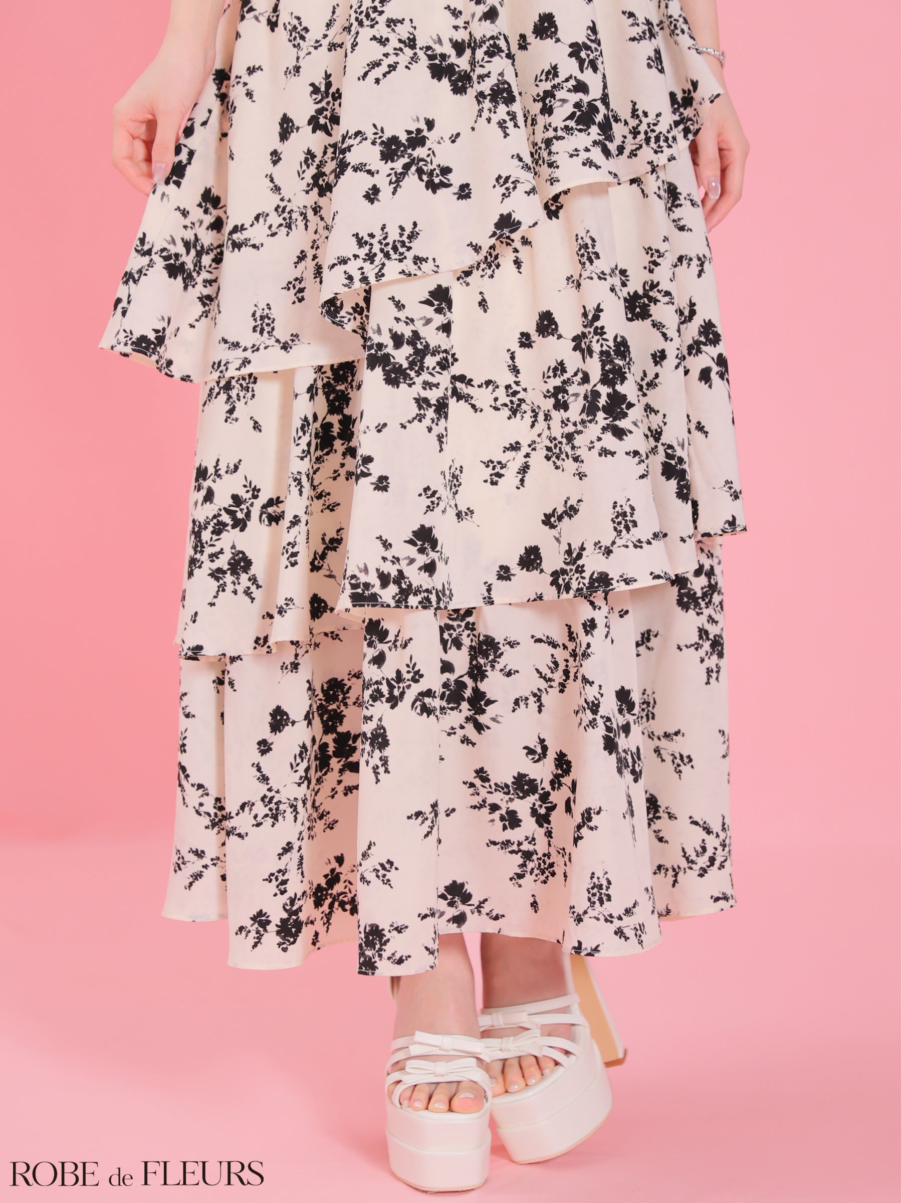 【XS〜Lサイズあり】フラワーシフォンティアードロングキャバドレス (fm4353)