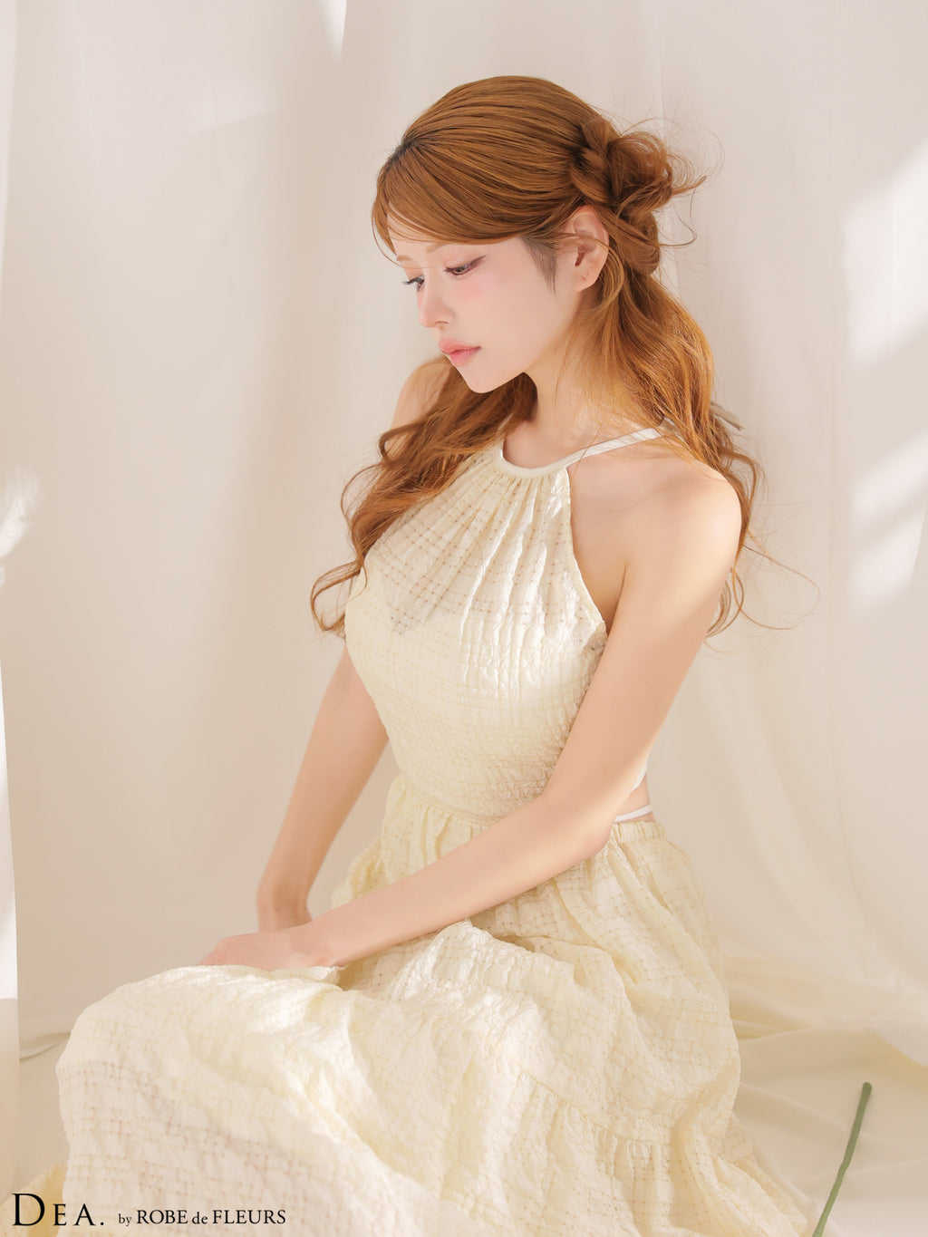 【XS～Lサイズあり】ホルターチェックバックカットロングキャバドレス (DE4357)