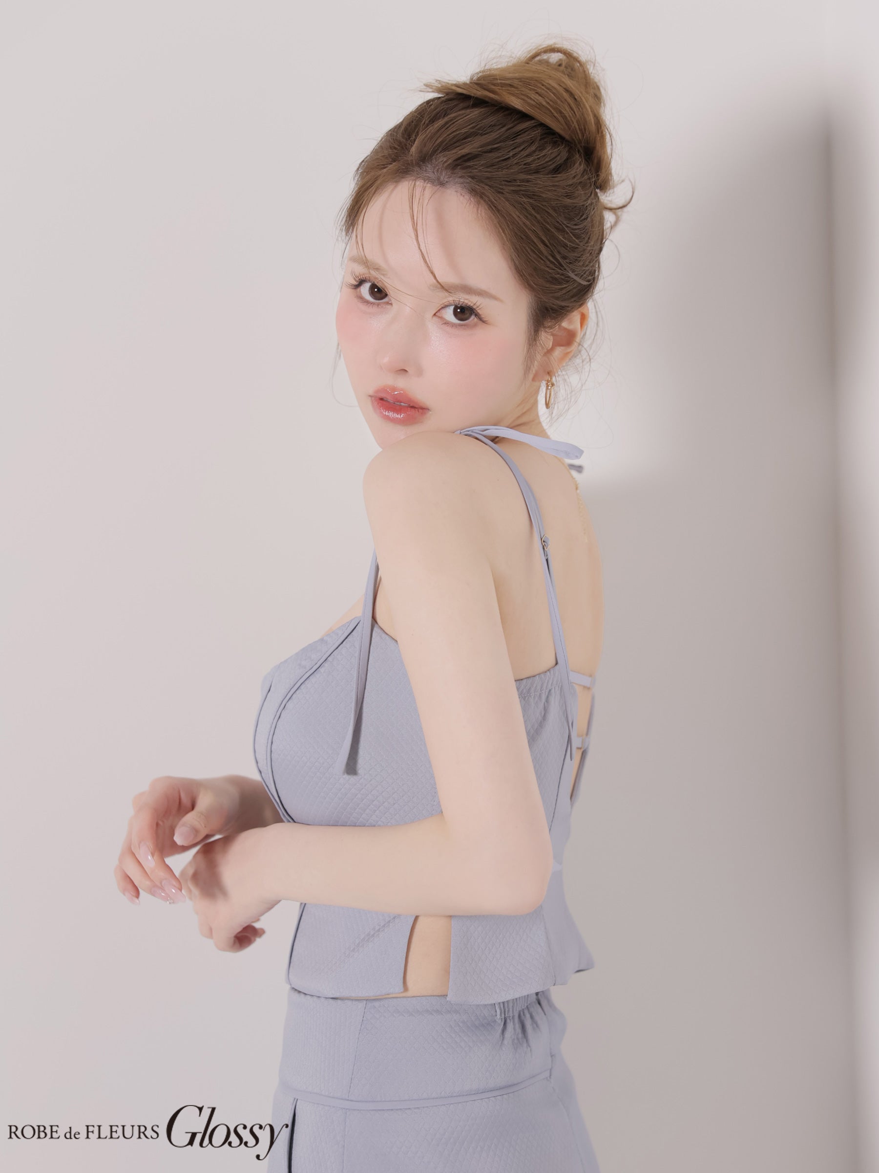【XSサイズあり】ワンカラーキルティングショルダーリボンセットアップミニキャバドレス (GL4369)