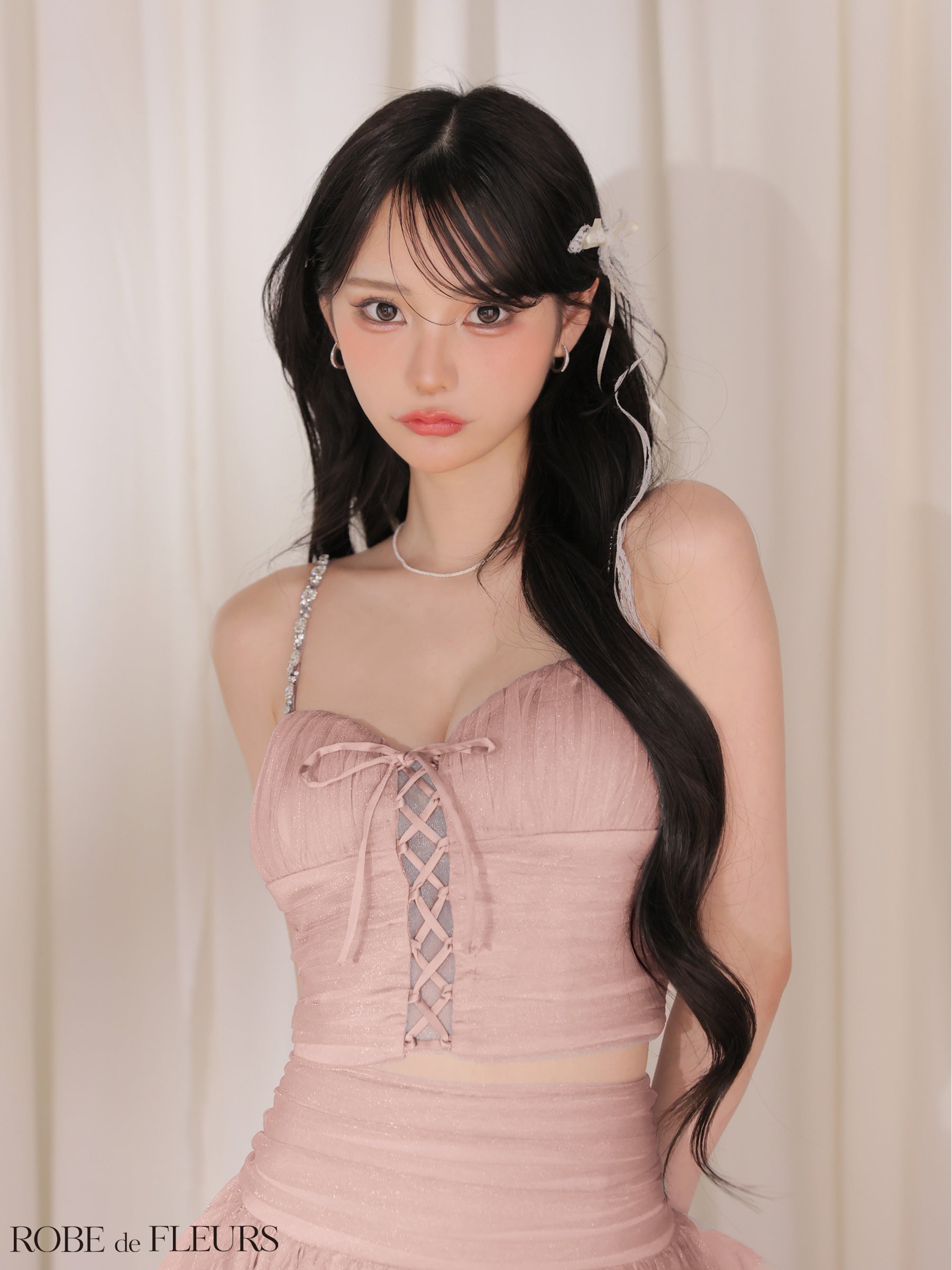 【XSサイズあり】レースアップラメチュールティアードフリルセットアップミニキャバドレス (fm4375)