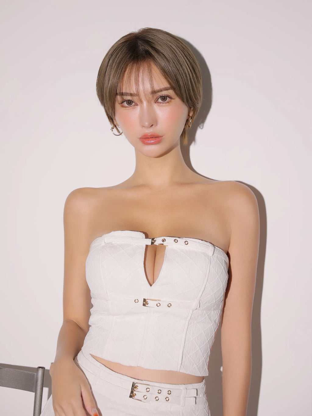 予約商品【8月中旬頃入荷予定】格子柄ジャガードベアセットアップミニキャバドレス (GL4386)