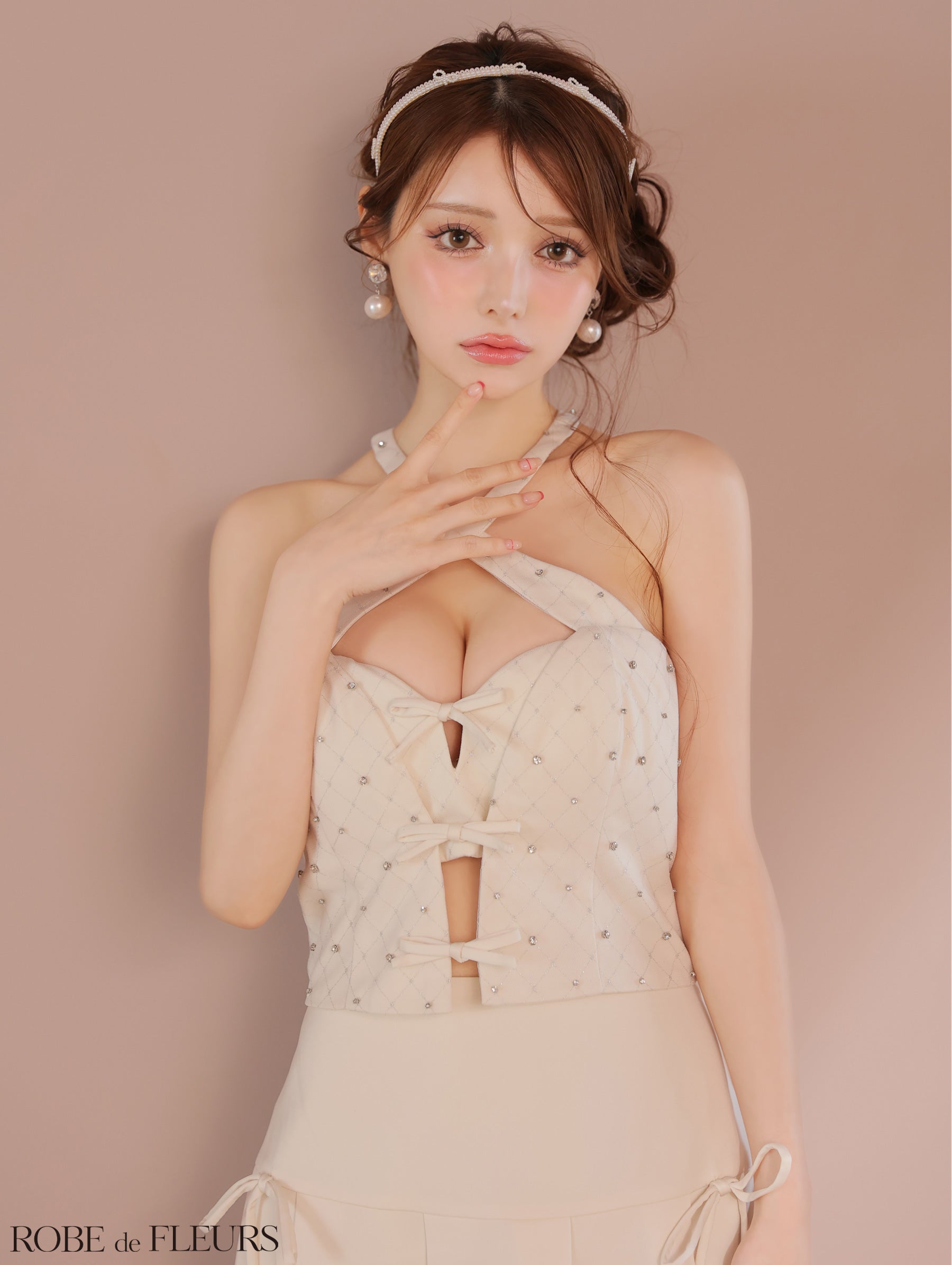 【予約】クロスホルタービジューミニリボンセットアップキャバドレス(fm4400)
