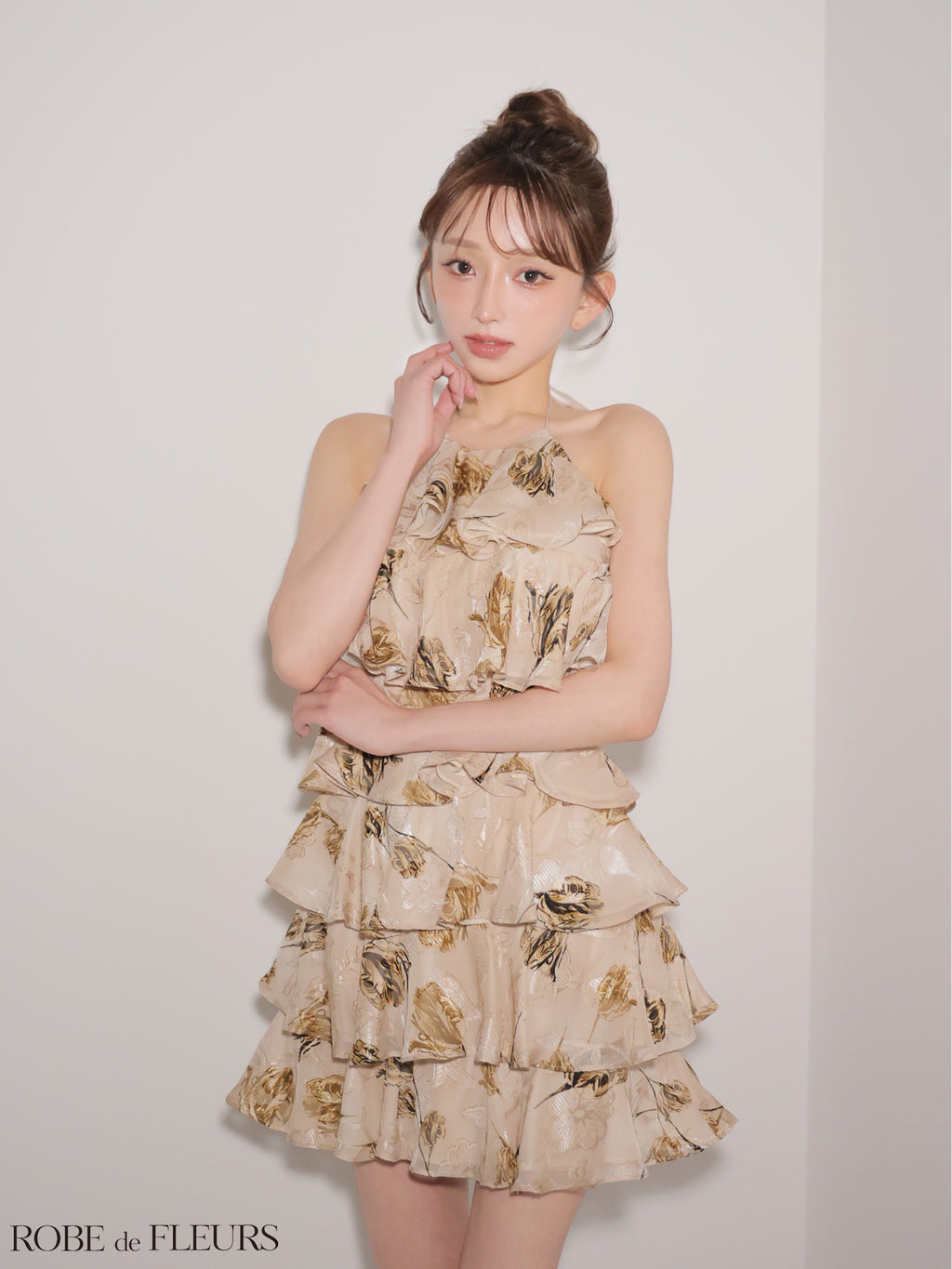 ★一部予約商品★【7月下旬頃入荷予定】【XSサイズあり】フラワージャガードシフォンティアードミニキャバドレス (fm4503)