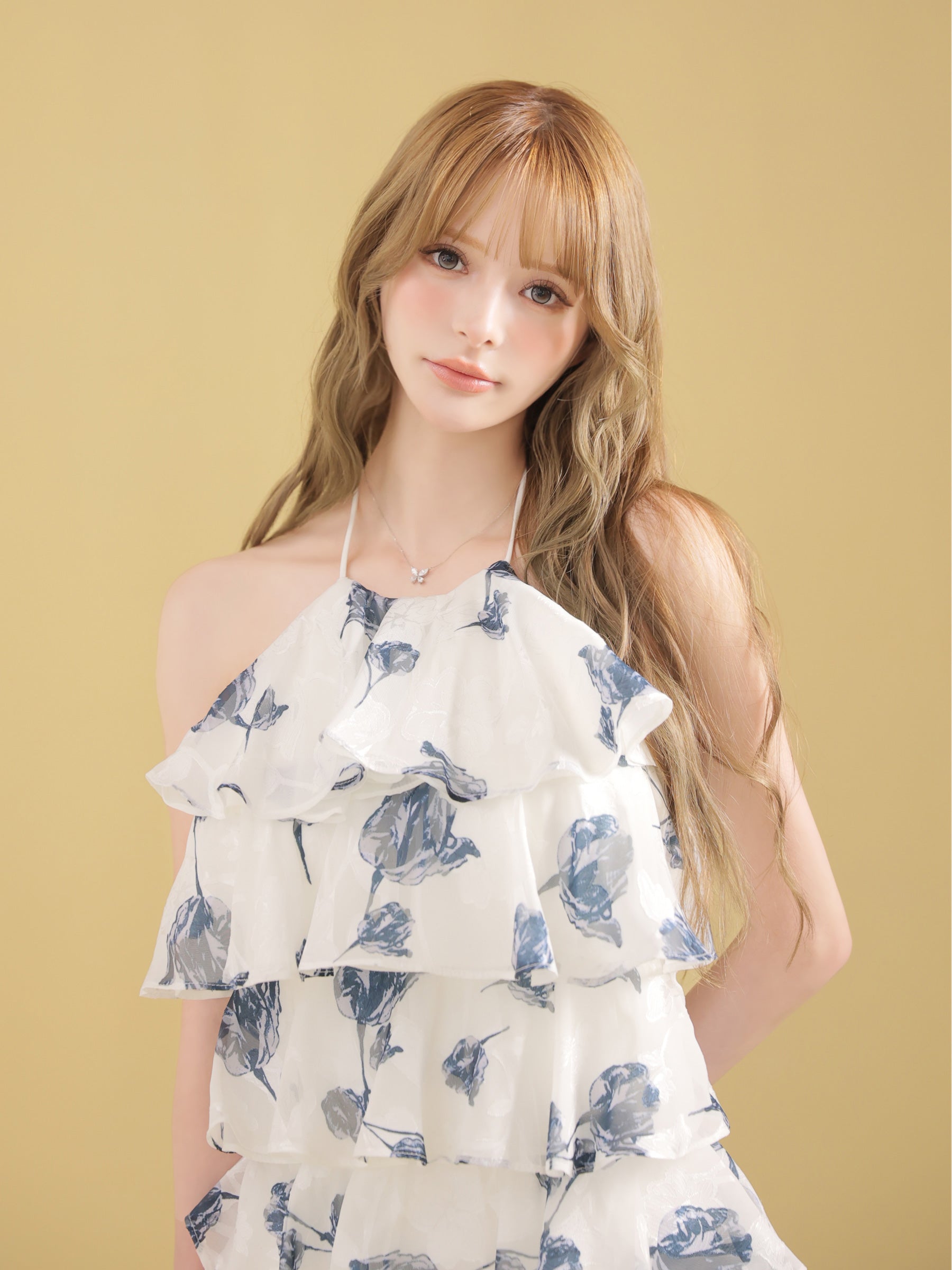 ★予約商品★【7月下旬頃入荷予定】【XSサイズあり】フラワージャガードシフォンティアードミニキャバドレス (fm4503)