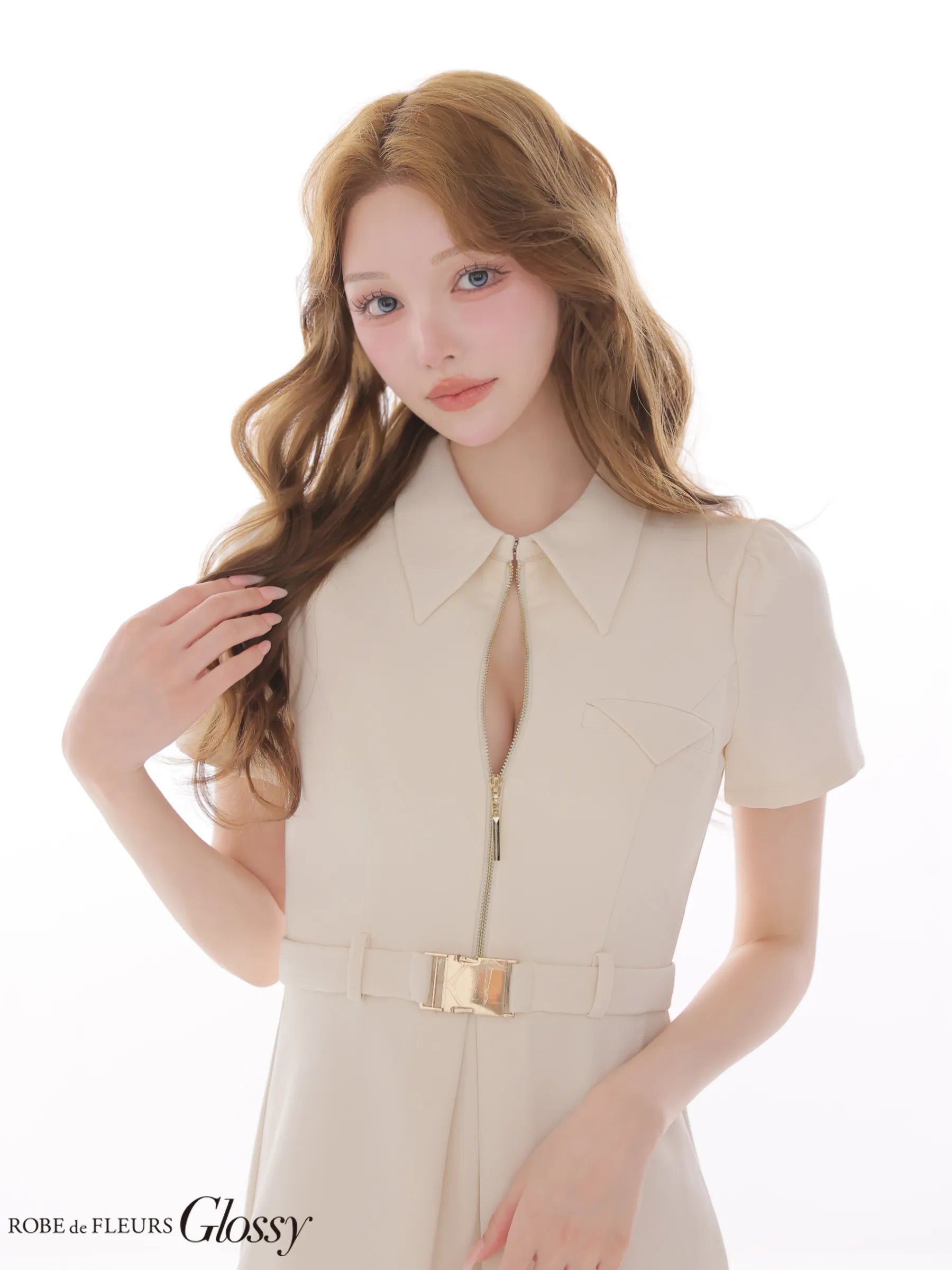 一部予約商品【10月上旬頃入荷予定】シャツカラーウエストベルトフレアミニキャバドレス(GL4617)