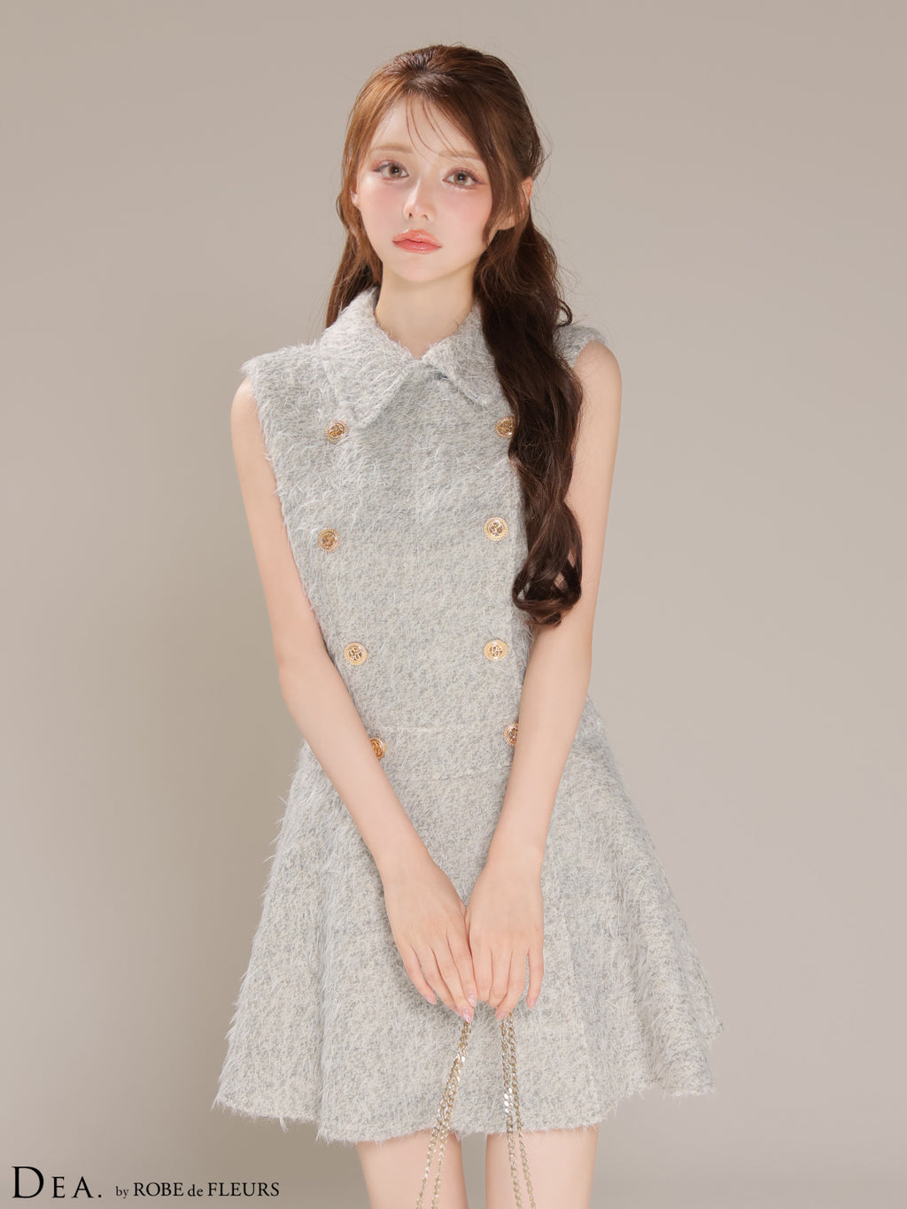【XSサイズあり】シャギーウールダブルボタンフレアミニキャバドレス(DE4619)