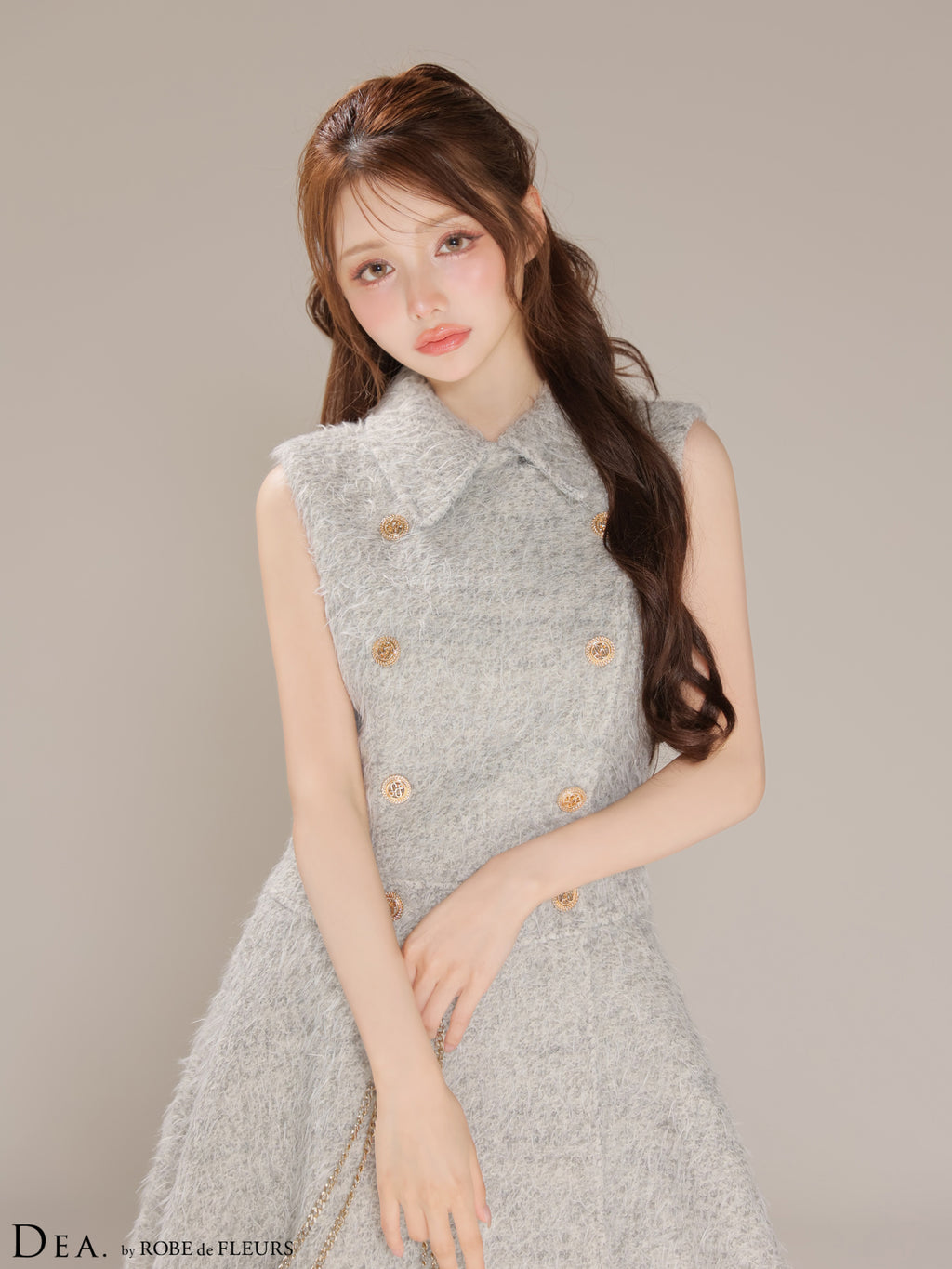 【XSサイズあり】シャギーウールダブルボタンフレアミニキャバドレス(DE4619)