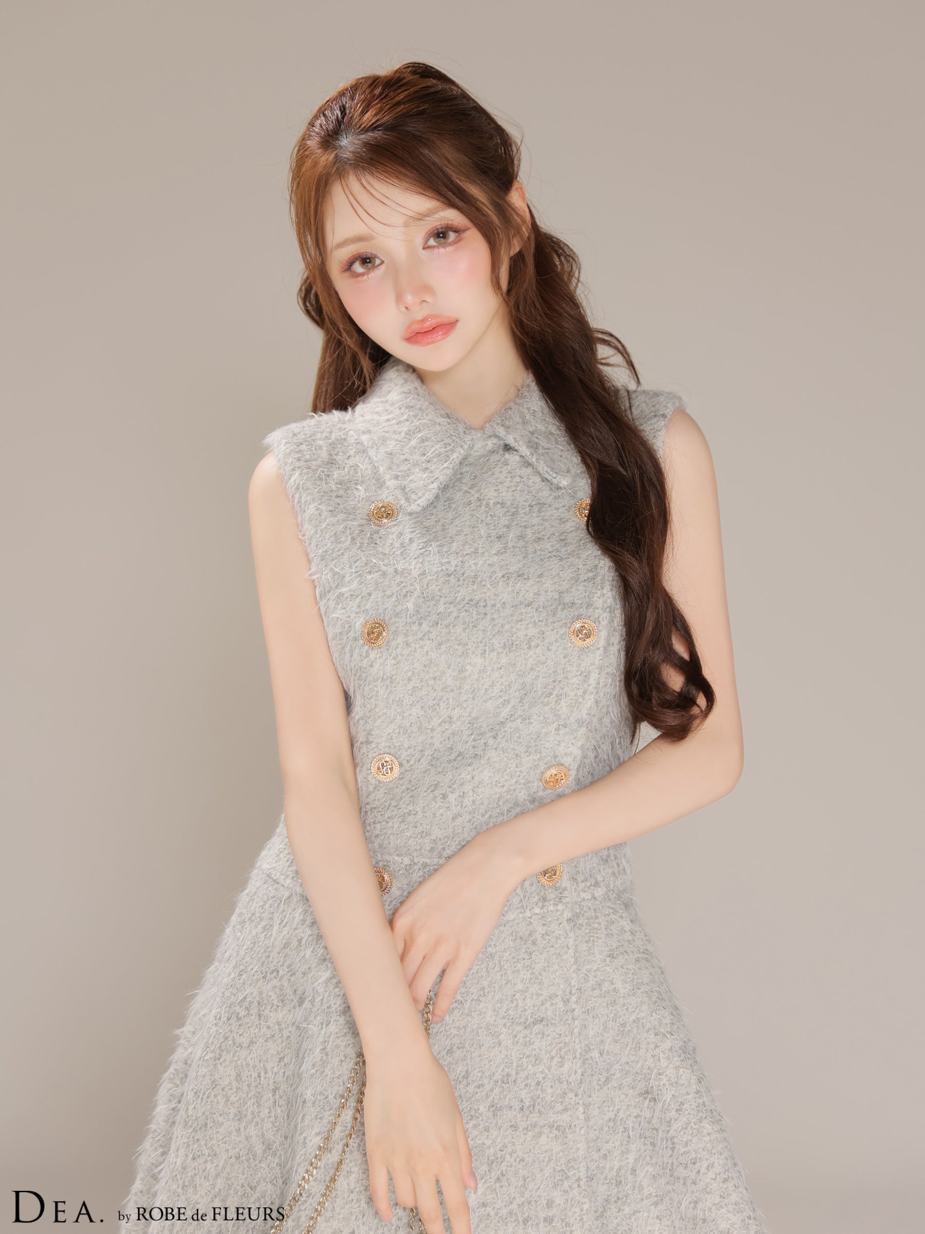 【XSサイズあり】シャギーウールダブルボタンフレアミニキャバドレス(DE4619)