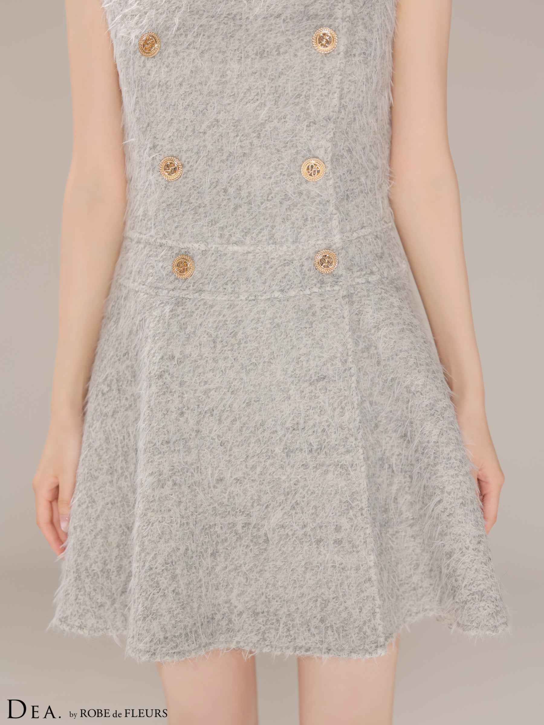【XSサイズあり】シャギーウールダブルボタンフレアミニキャバドレス(DE4619)