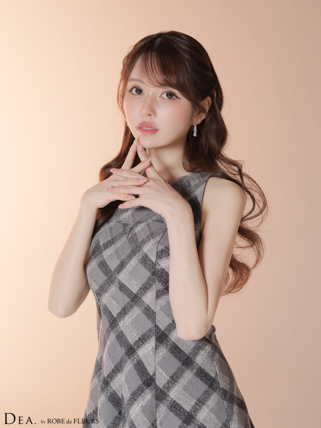 ★予約商品★【7月中旬頃入荷予定】【XSサイズあり】ツイードチェックノースリーブフレアミニキャバドレス(DE4620)