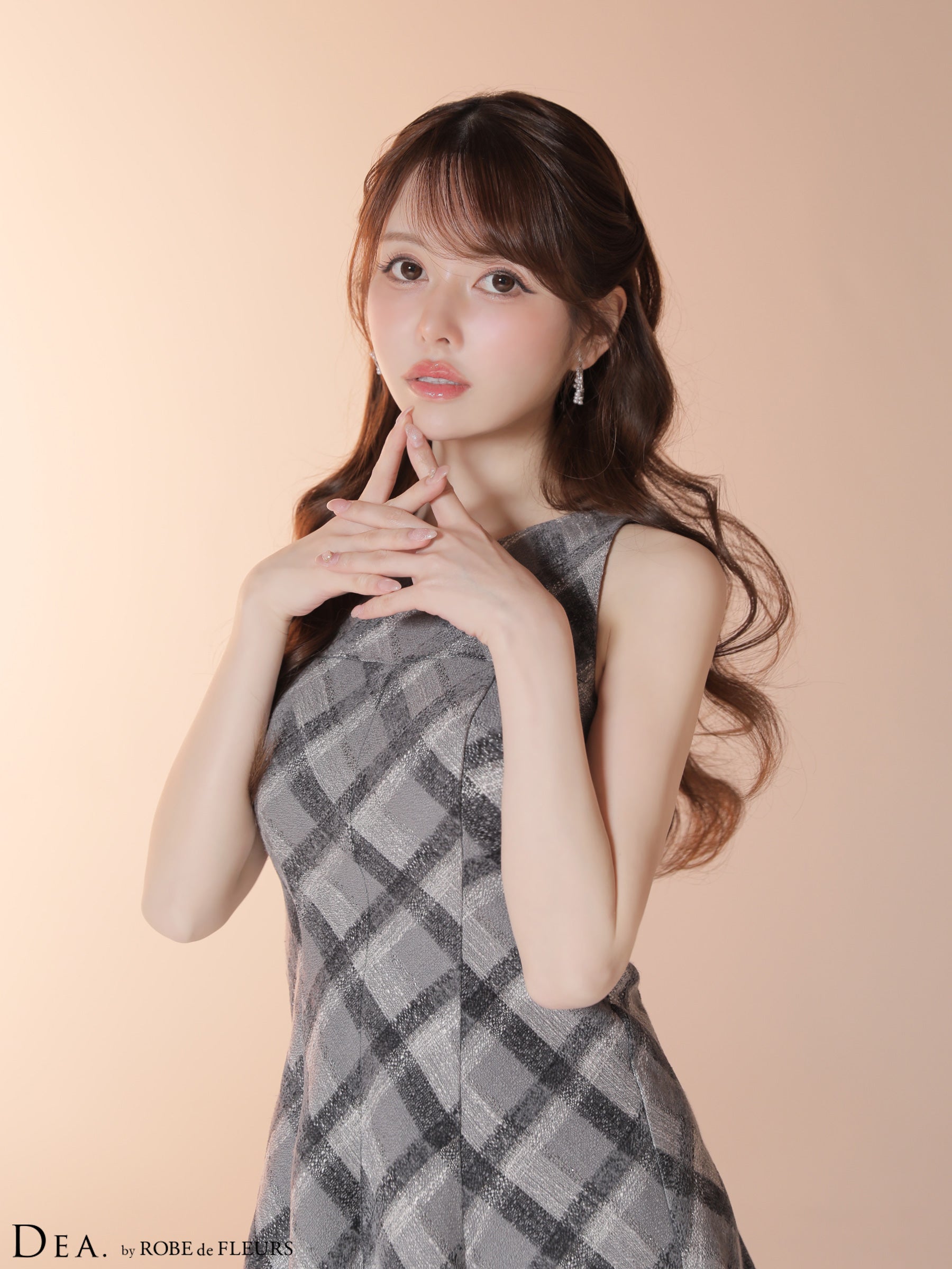 ★予約商品★【7月中旬頃入荷予定】【XSサイズあり】ツイードチェックノースリーブフレアミニキャバドレス(DE4620)