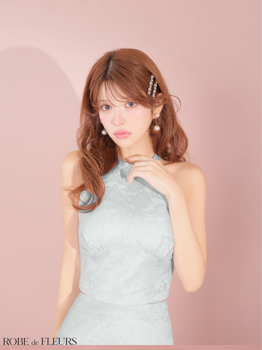 【XSサイズあり】ジャガードホルターネックフレアミニキャバドレス(fm4624)