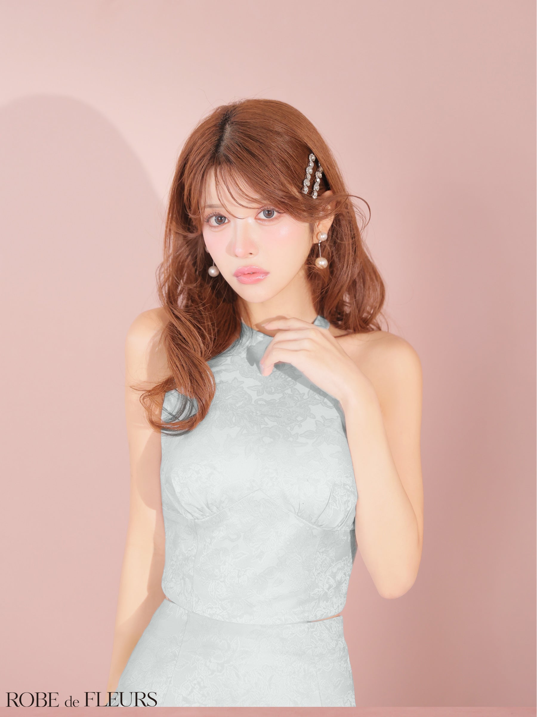 【XSサイズあり】ジャガードホルターネックフレアミニキャバドレス(fm4624)