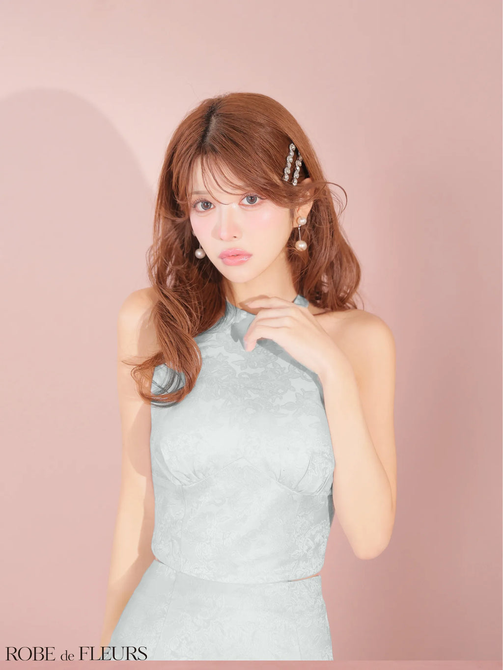 ジャガードホルターネックフレアミニキャバドレス(fm4624)