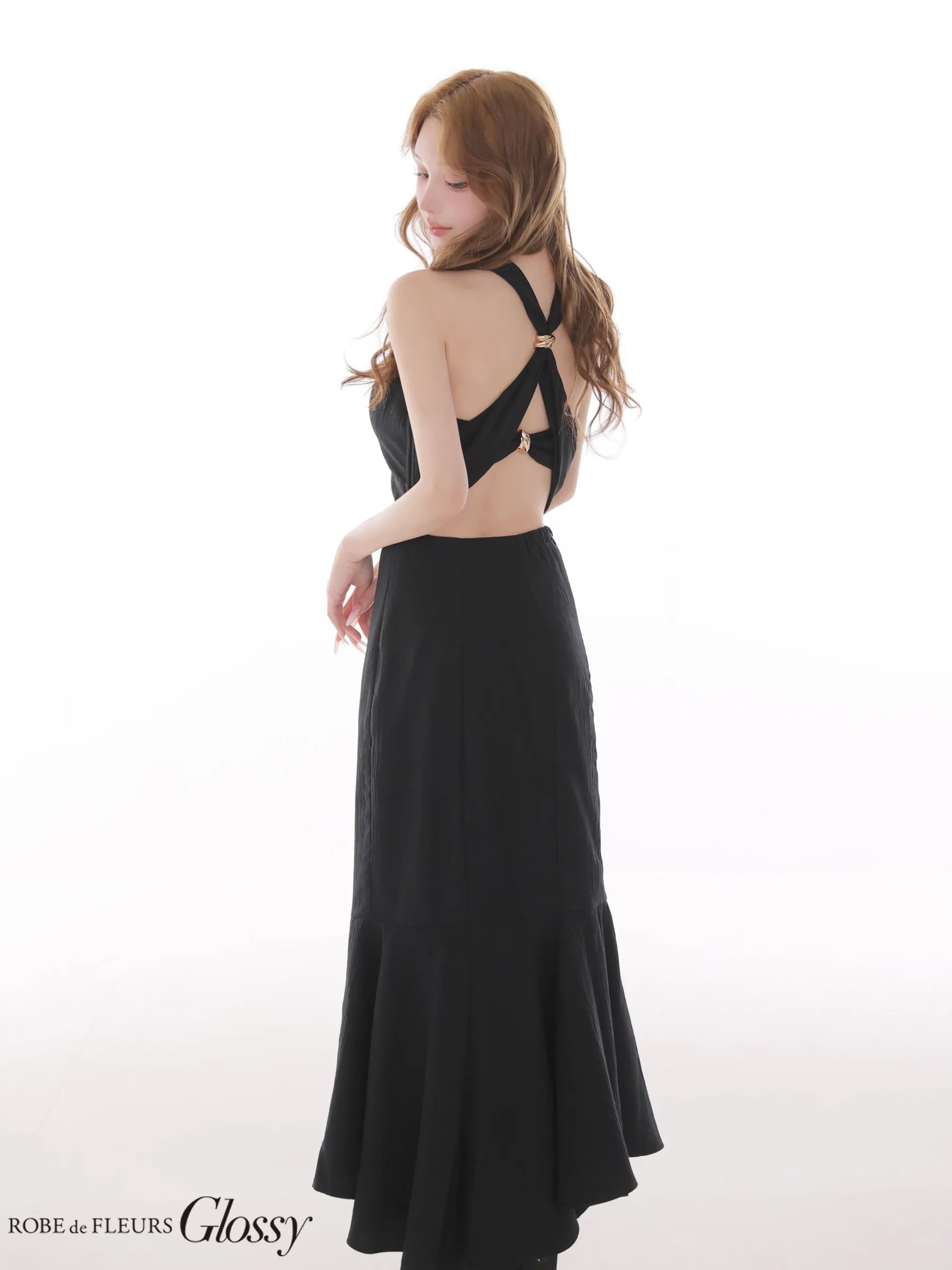 サテンギャザーマーメイドセットアップロングキャバドレス (GL4629)