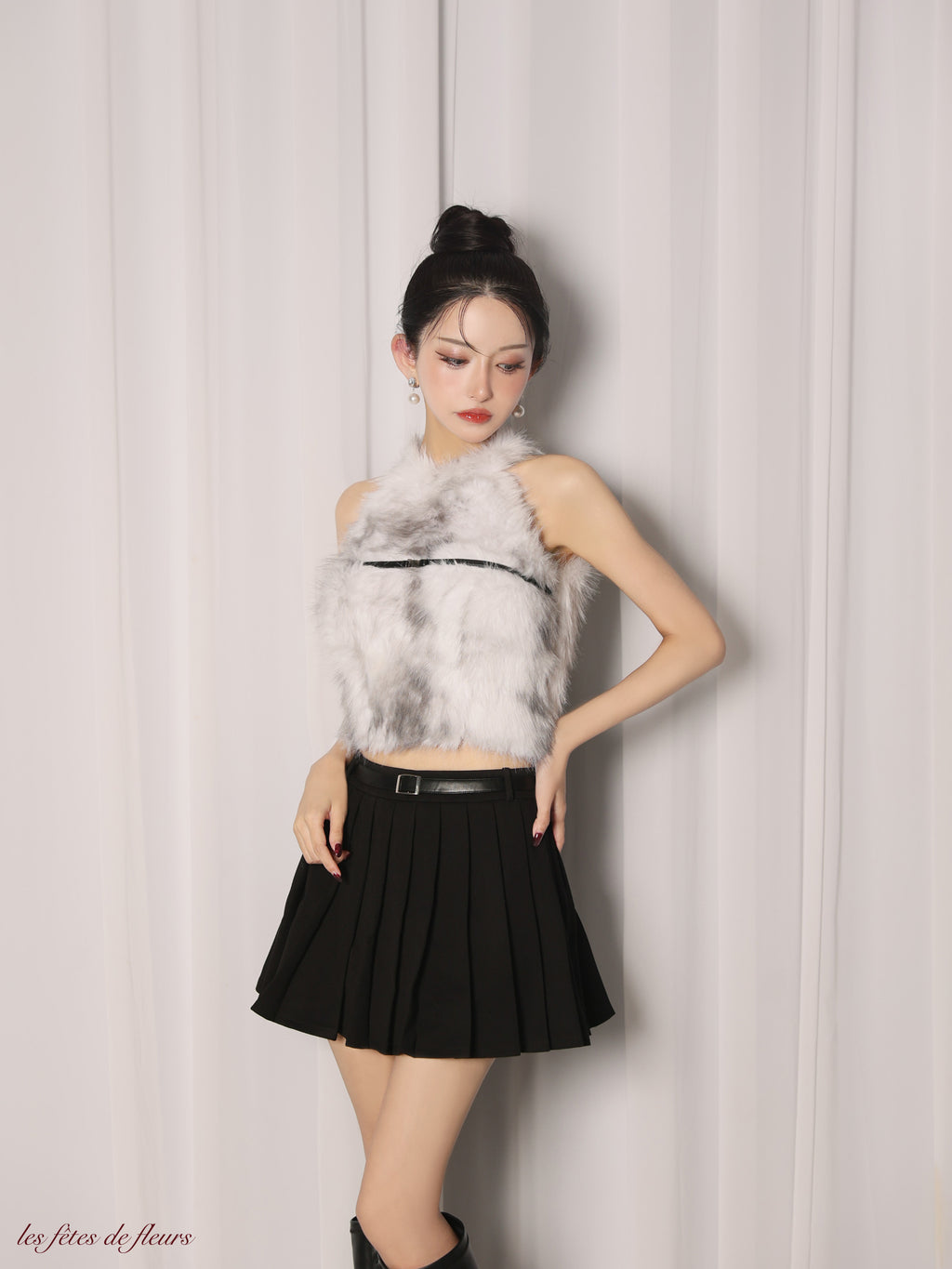 【XSサイズあり】mode fur belted setup dress(LF4632)