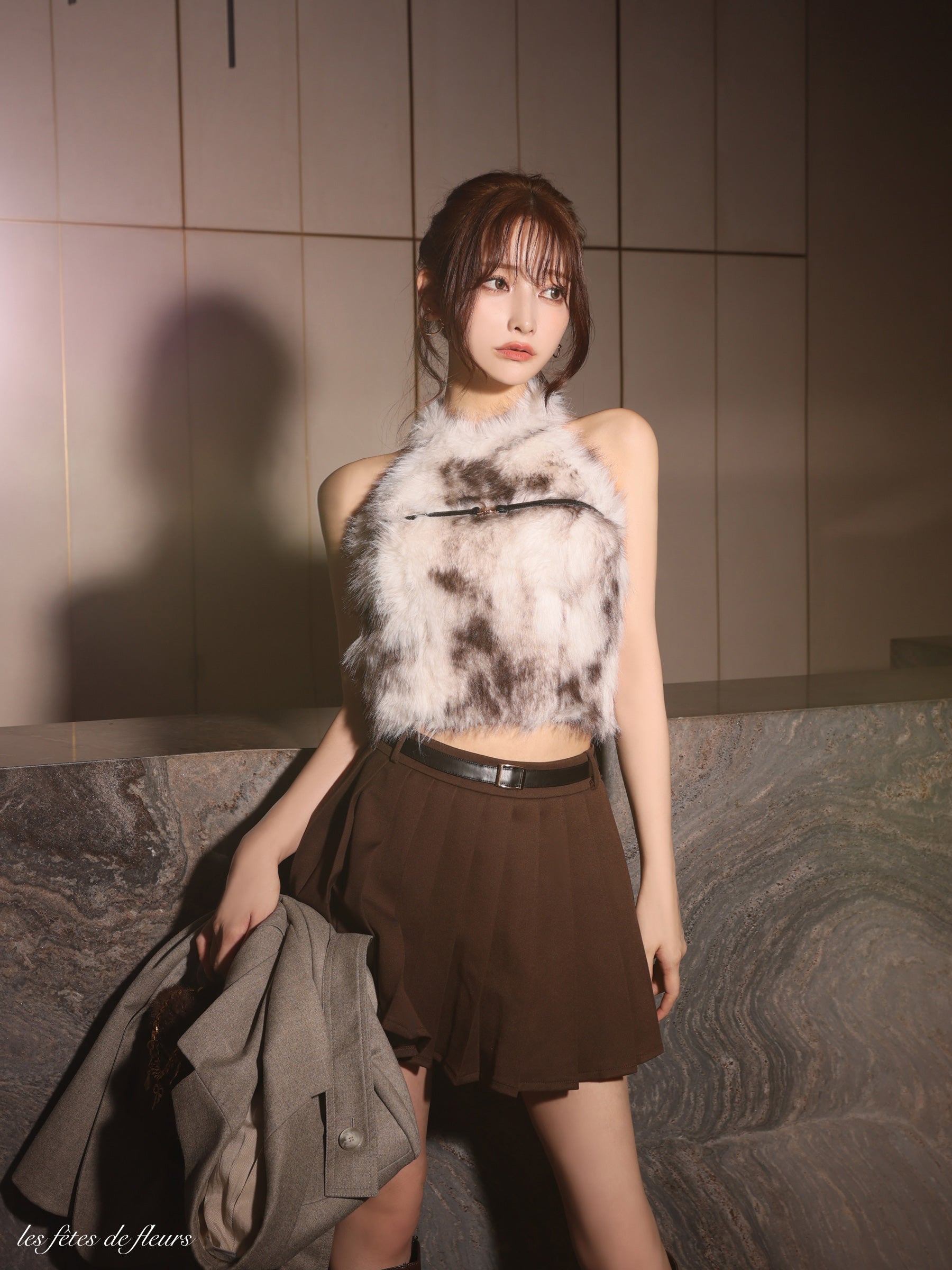 【XSサイズあり】mode fur belted setup dress(LF4632)