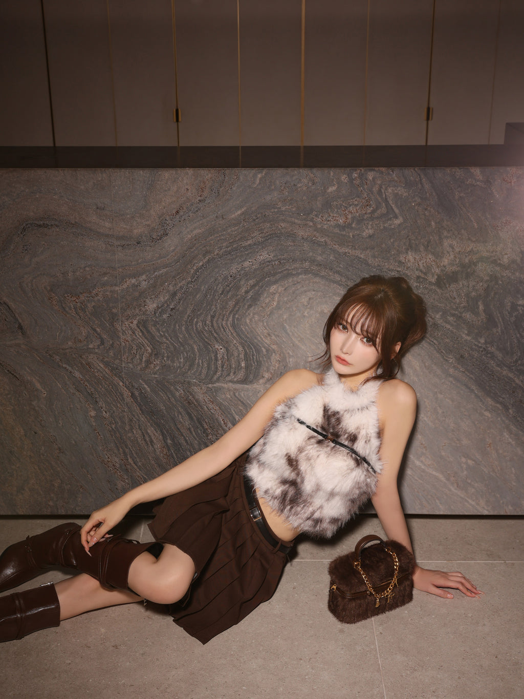 【XSサイズあり】mode fur belted setup dress(LF4632)
