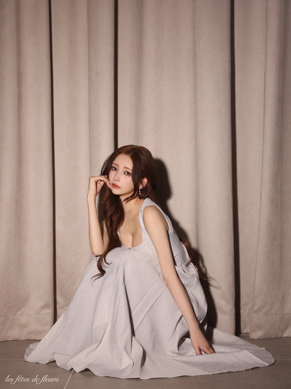 【Lサイズあり】charmer jacquard back ribbon long dress(LF4635)