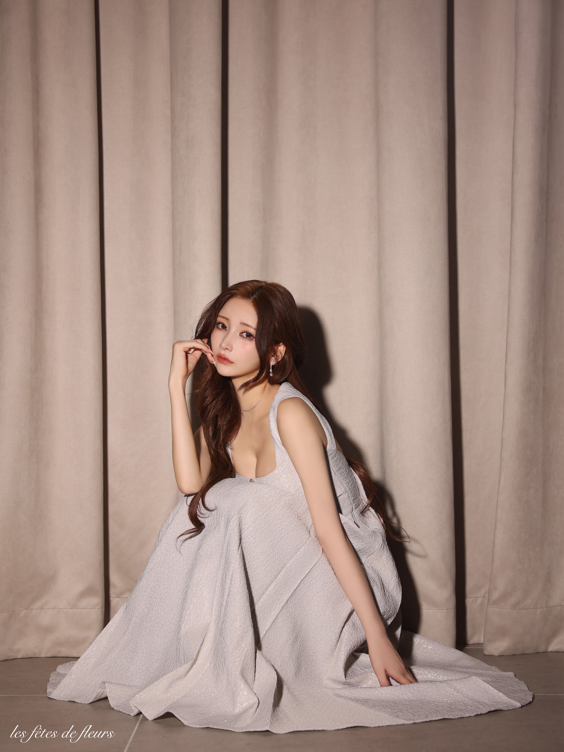 【Lサイズあり】charmer jacquard back ribbon long dress(LF4635)