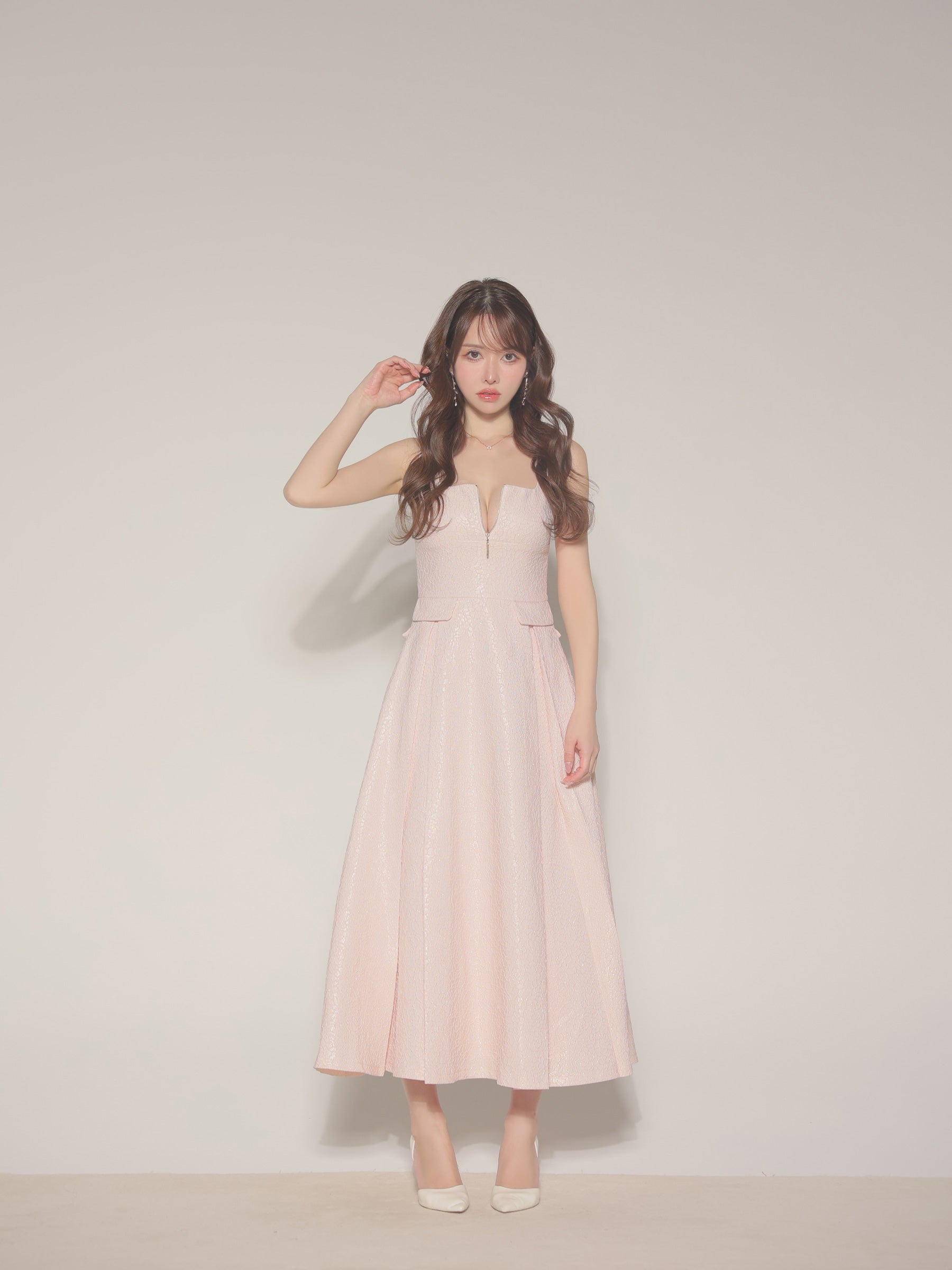 【Lサイズあり】charmer jacquard back ribbon long dress(LF4635)