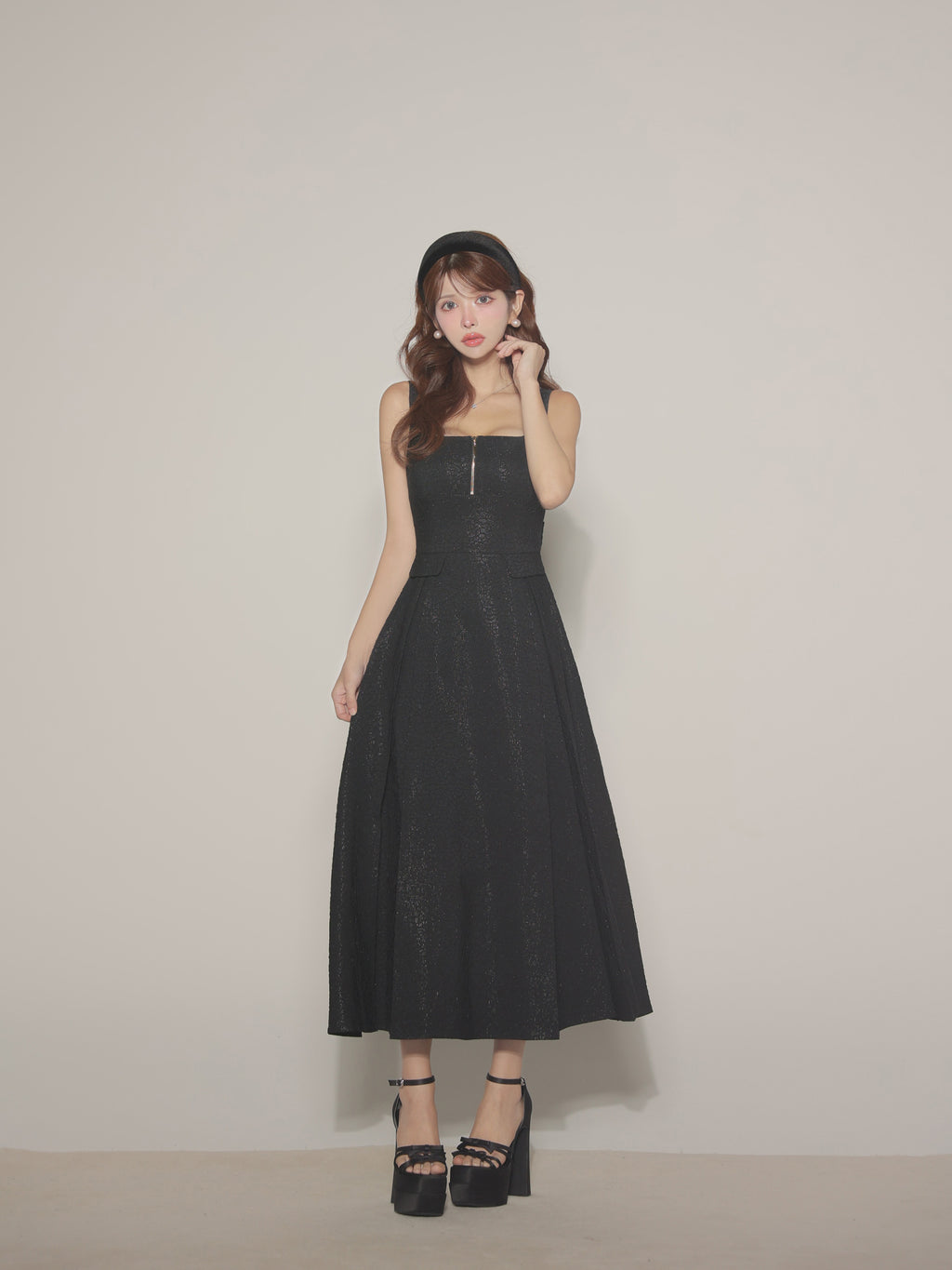 【Lサイズあり】charmer jacquard back ribbon long dress(LF4635)