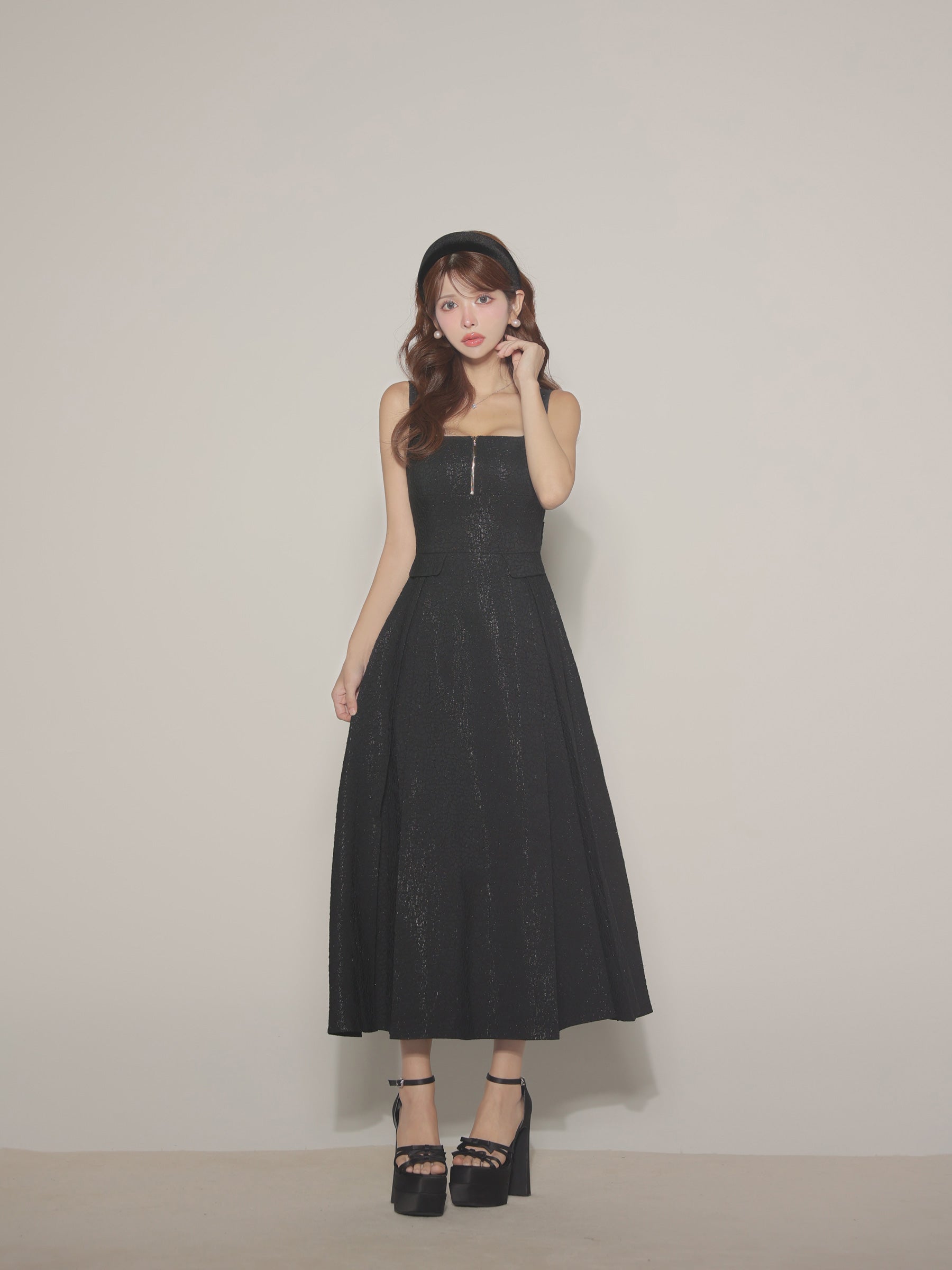 【Lサイズあり】charmer jacquard back ribbon long dress(LF4635)