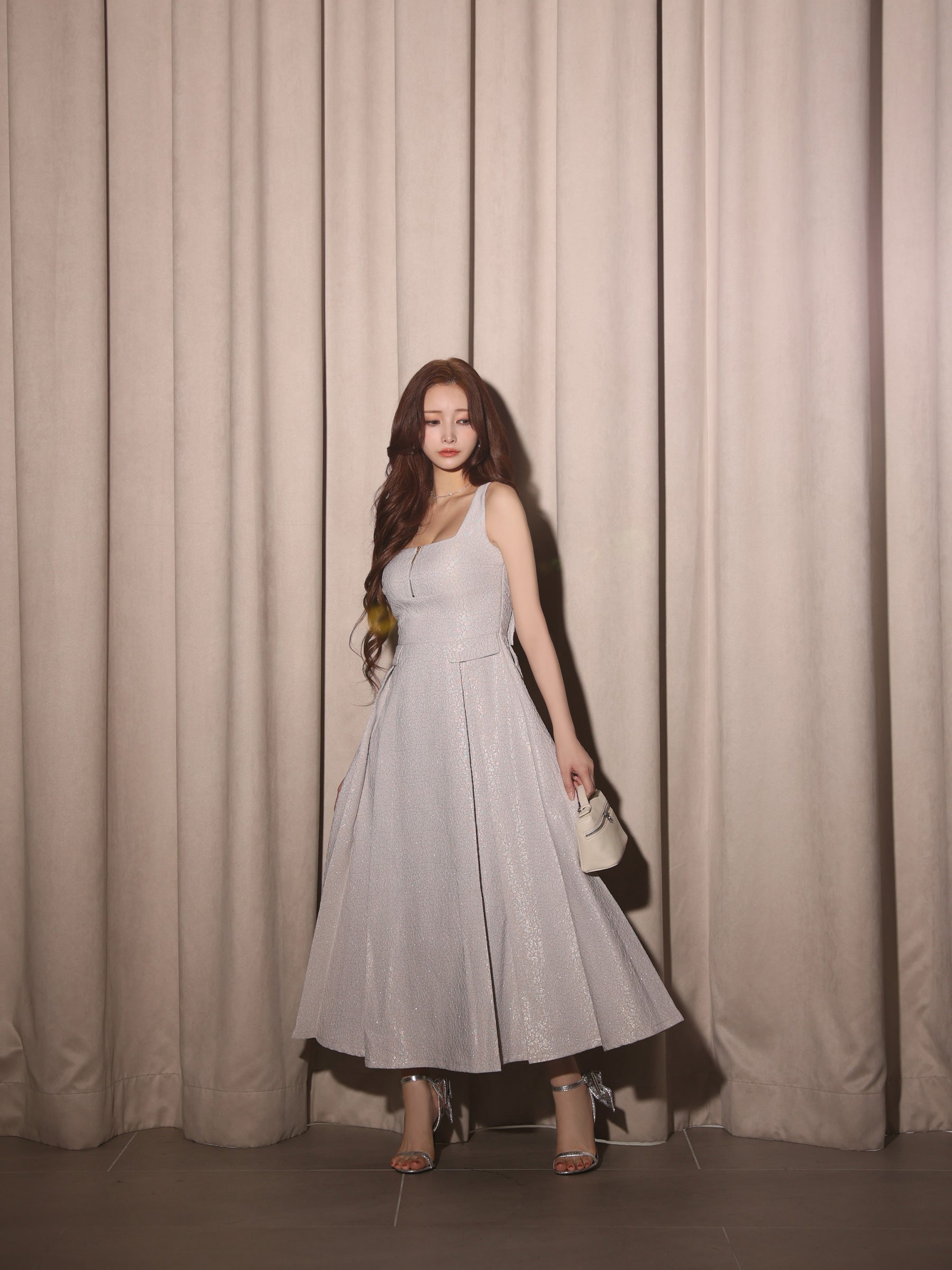 【Lサイズあり】charmer jacquard back ribbon long dress(LF4635)