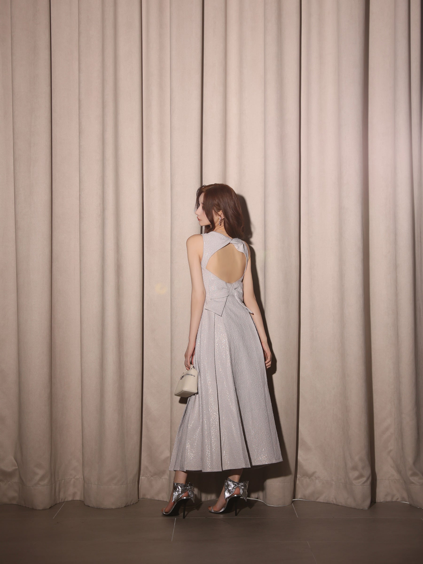 【Lサイズあり】charmer jacquard back ribbon long dress(LF4635)