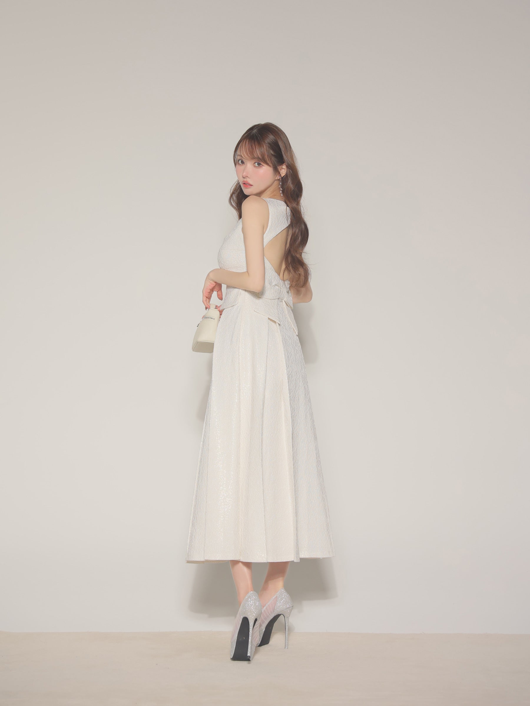 【Lサイズあり】charmer jacquard back ribbon long dress(LF4635)