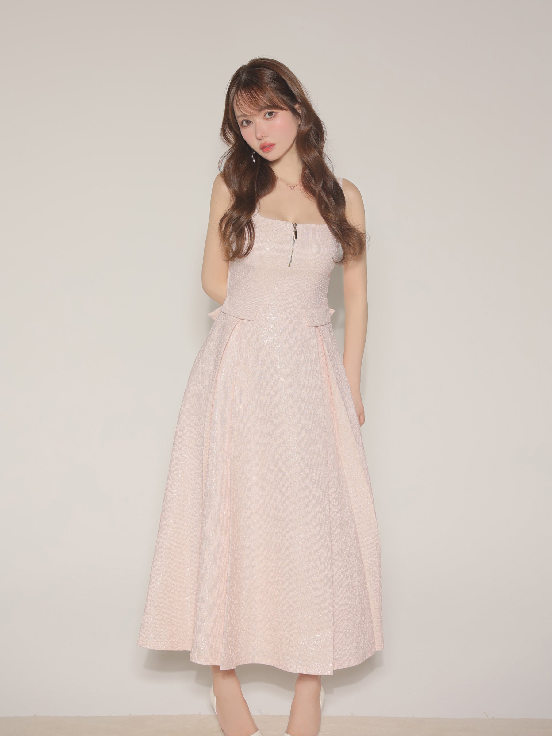 【Lサイズあり】charmer jacquard back ribbon long dress(LF4635)