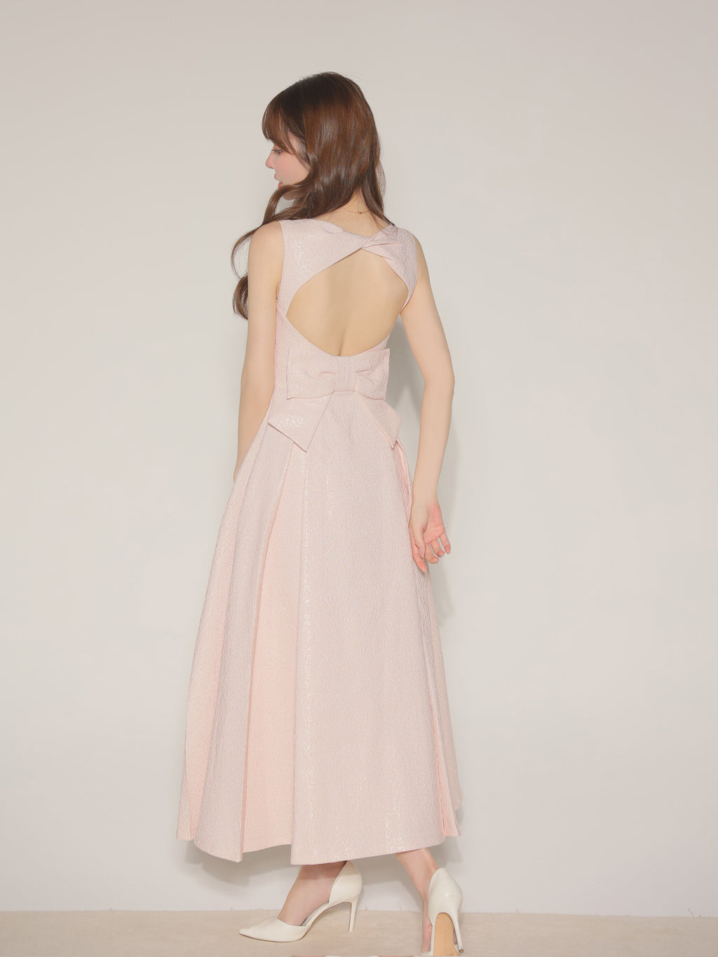 【Lサイズあり】charmer jacquard back ribbon long dress(LF4635)