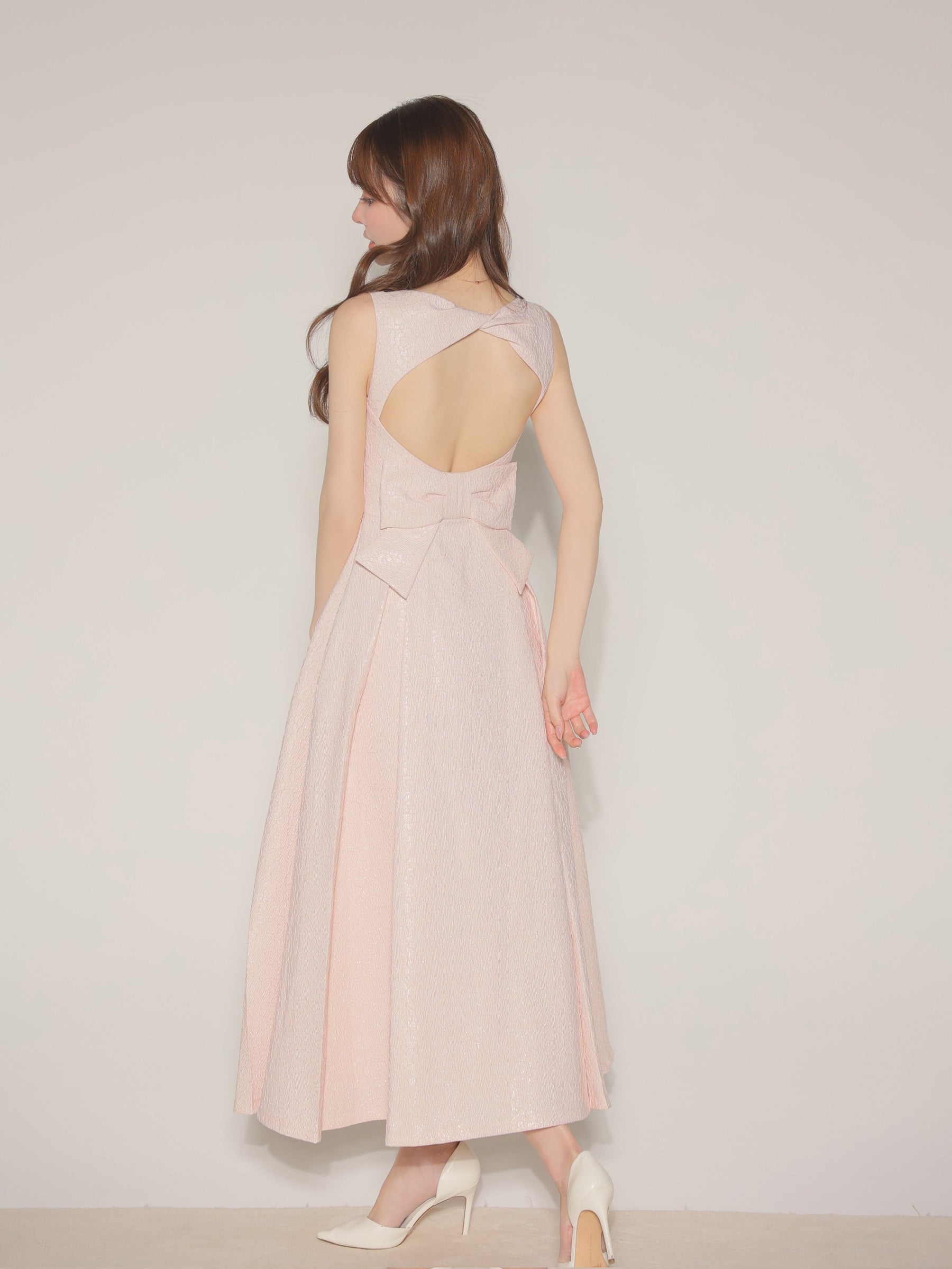 【Lサイズあり】charmer jacquard back ribbon long dress(LF4635)
