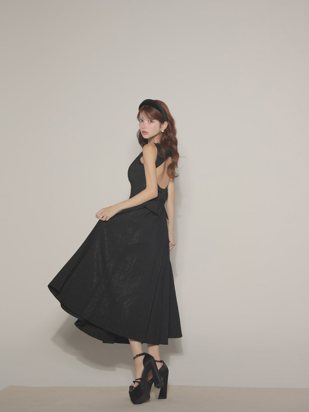 【Lサイズあり】charmer jacquard back ribbon long dress(LF4635)